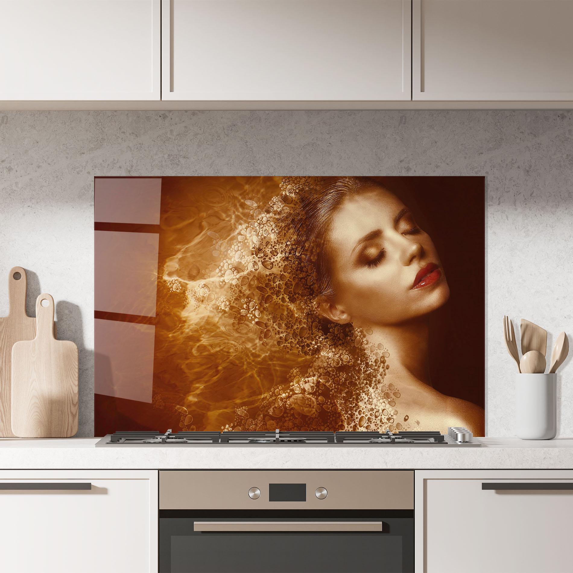 Küchenrückwand Glas Golden Beauty mockup 7