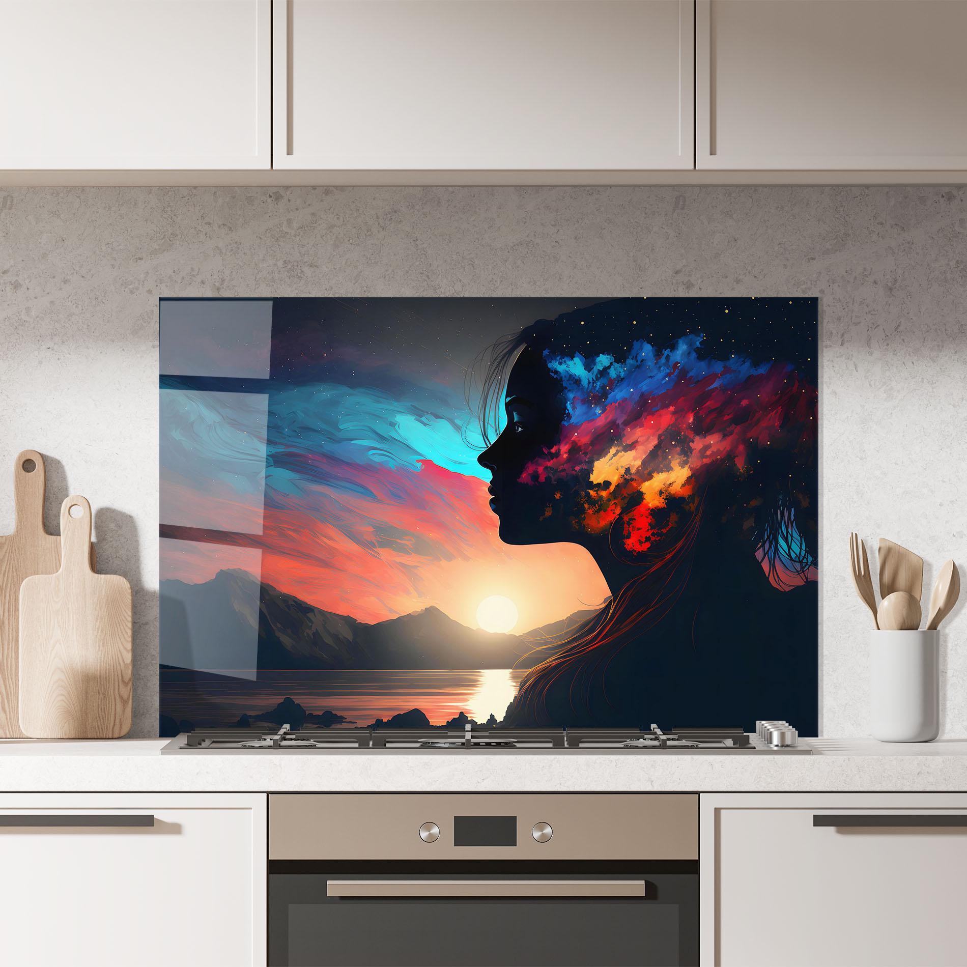 Küchenrückwand Glas Mystical Woman Silhouette mockup 7