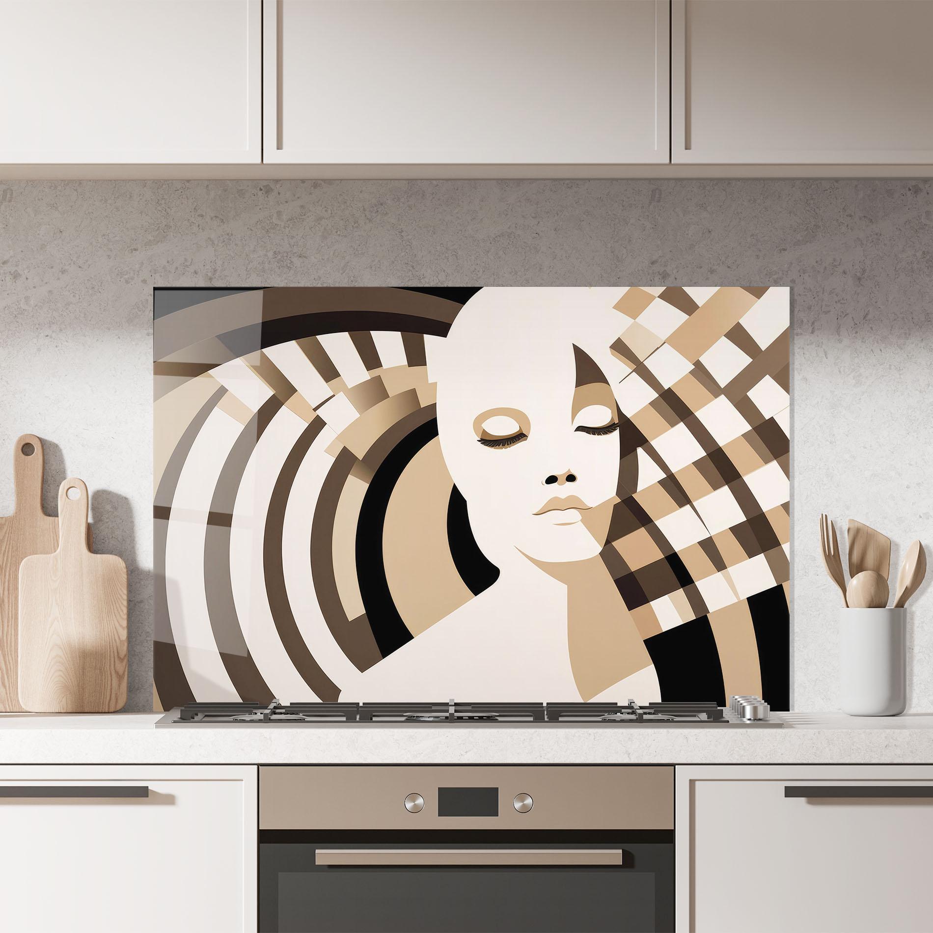Küchenrückwand Glas Op Art Portrait mockup 7