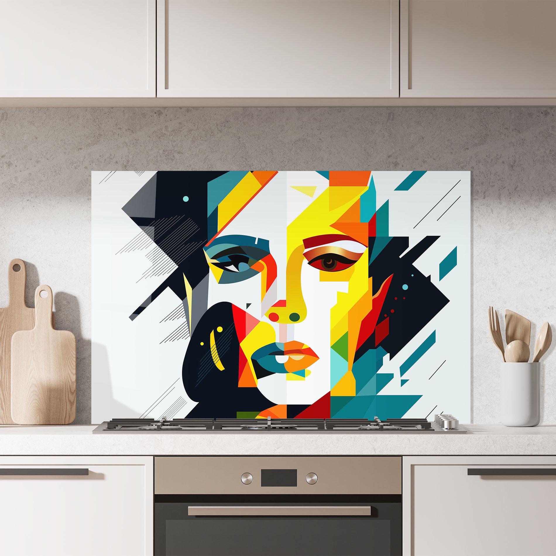 Küchenrückwand Glas Red Eye Woman mockup 7