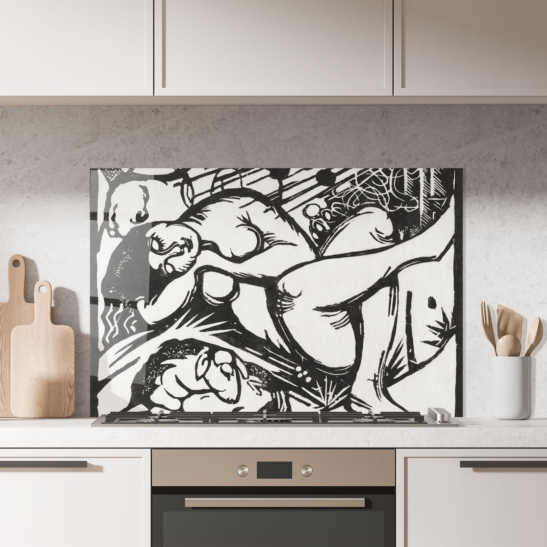 Küchenrückwand Glas Woman Drawing mockup 7