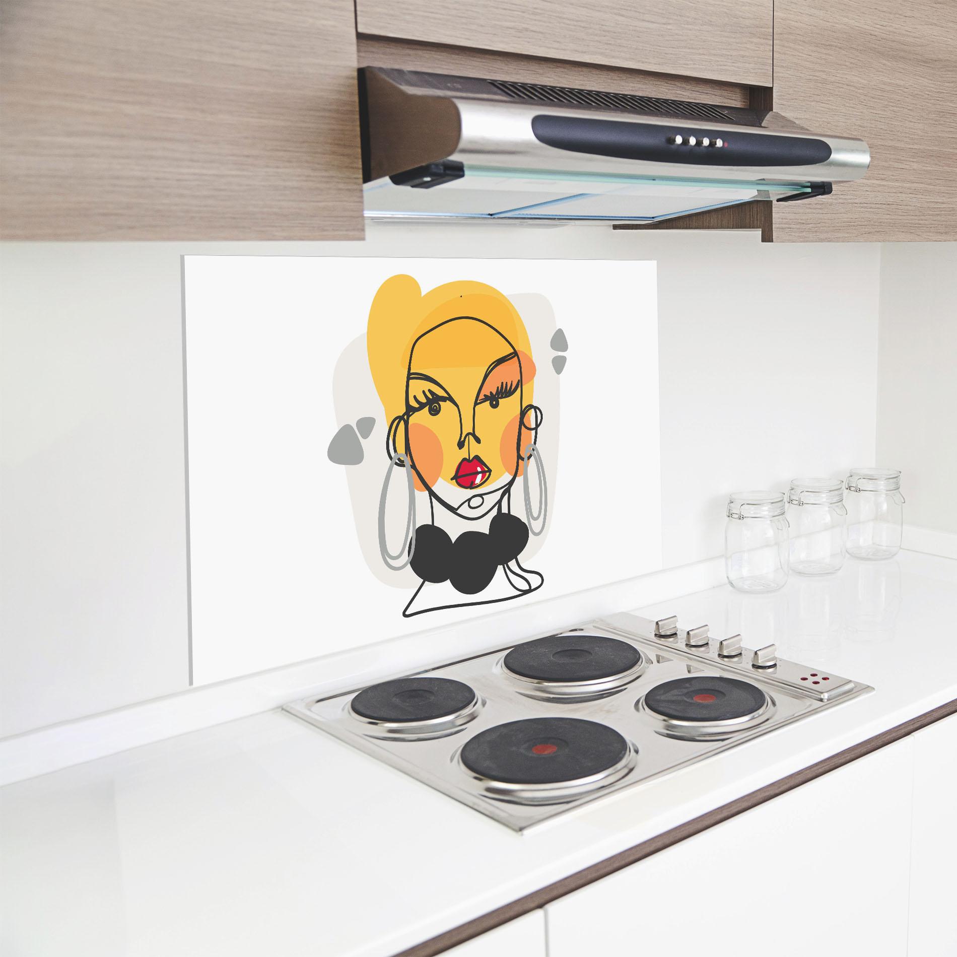 Küchenrückwand Glas Abstract Blonde Face mockup 8