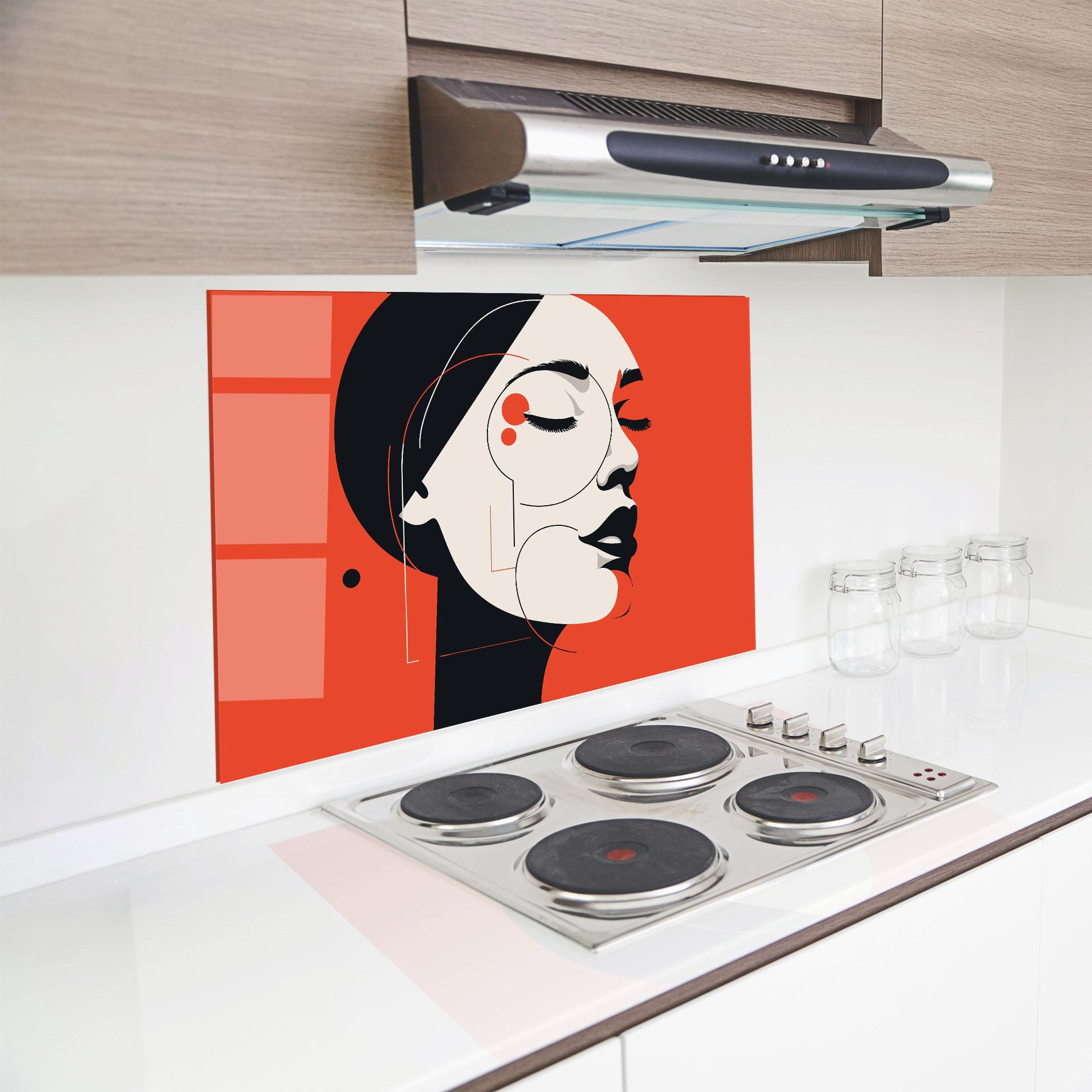 Küchenrückwand Glas Abstract White Face mockup 8