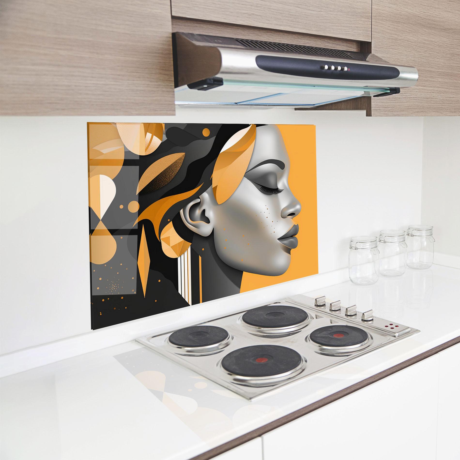 Küchenrückwand Glas Dreamy Grey Woman mockup 8