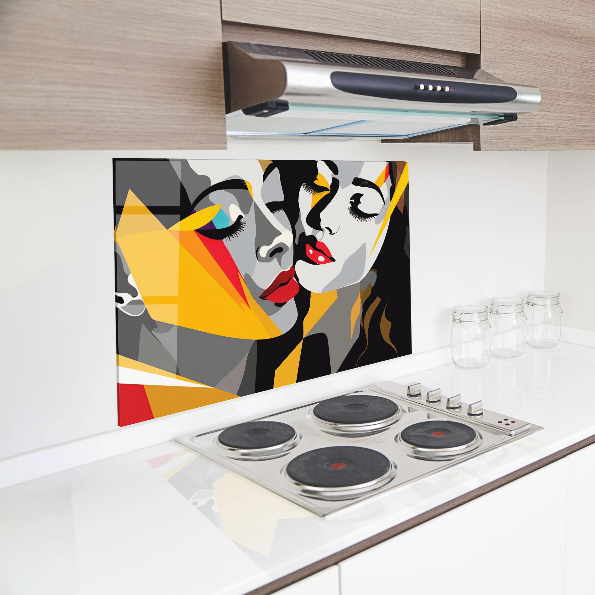 Küchenrückwand Glas Grey Yellow Women mockup 8