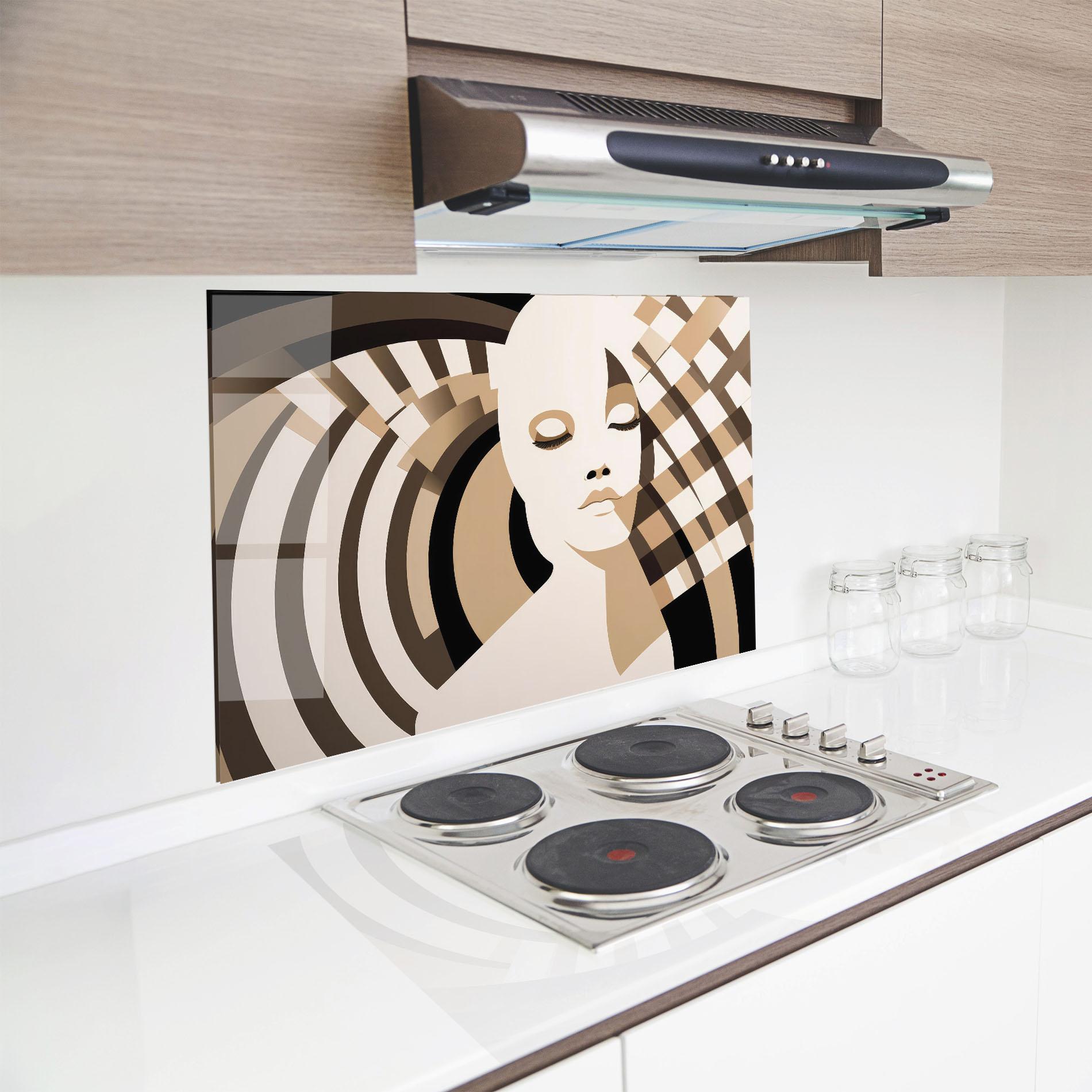Küchenrückwand Glas Op Art Portrait mockup 8
