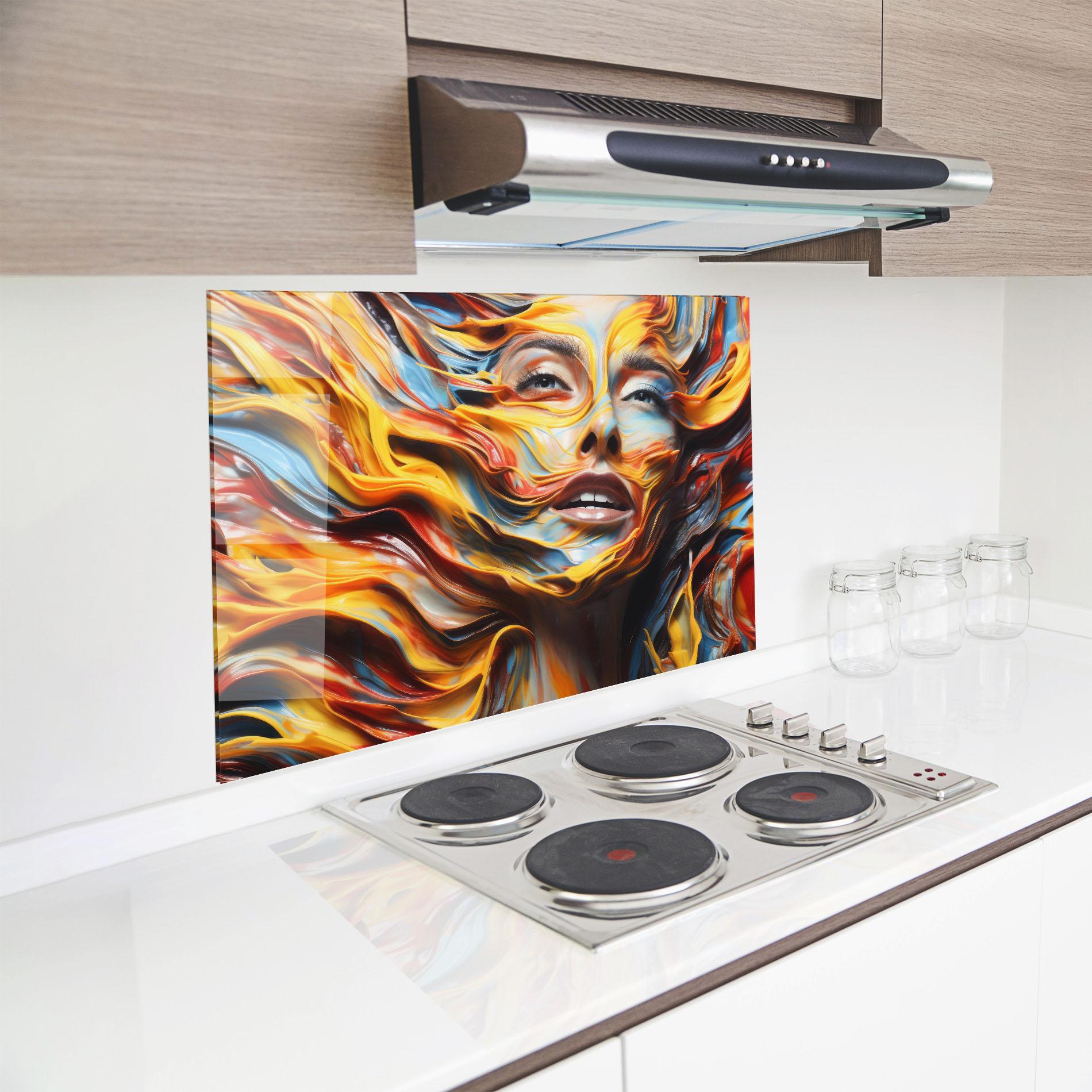 Küchenrückwand Glas Painted Woman mockup 8