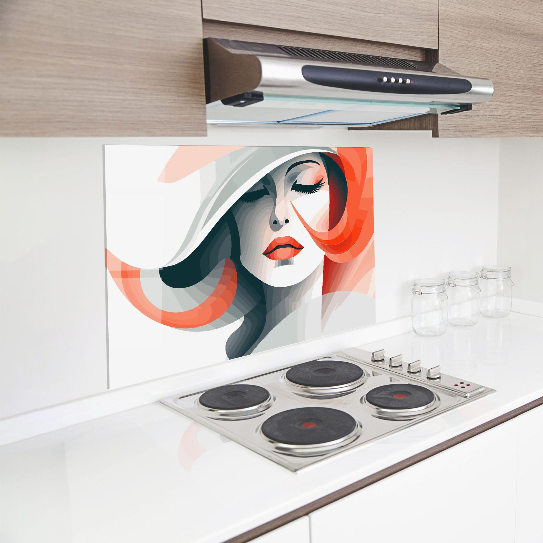 Küchenrückwand Glas Red Abstract Hair mockup 8