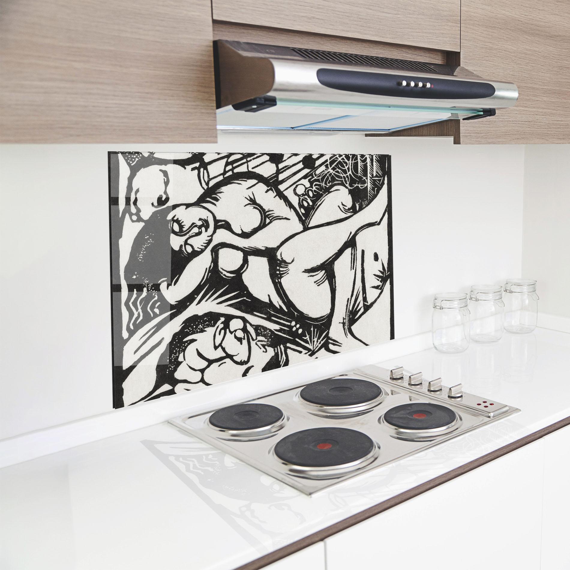Küchenrückwand Glas Woman Drawing mockup 8
