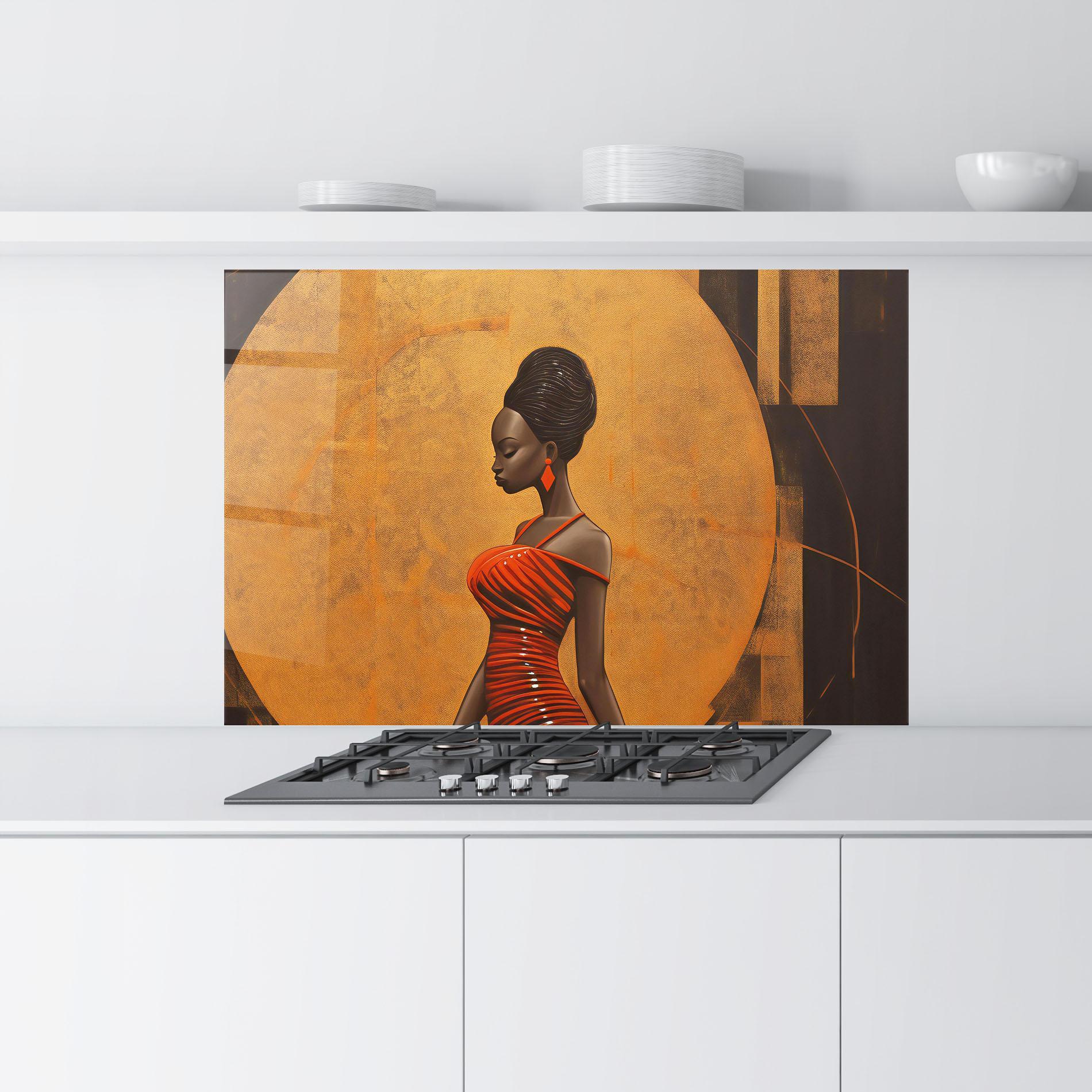 Küchenrückwand Glas Beautiful African Red Dress mockup 9