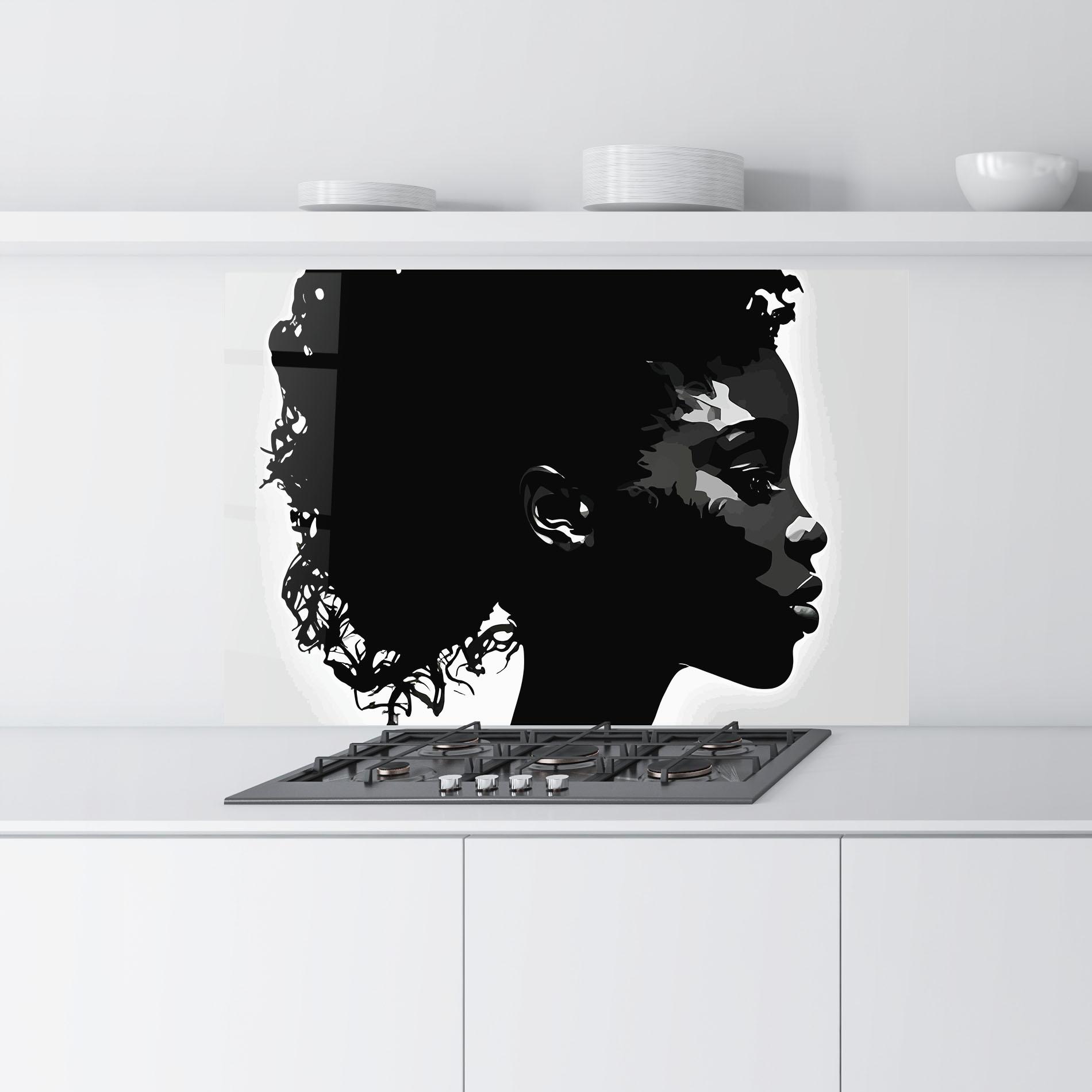 Küchenrückwand Glas Black African Woman mockup 9