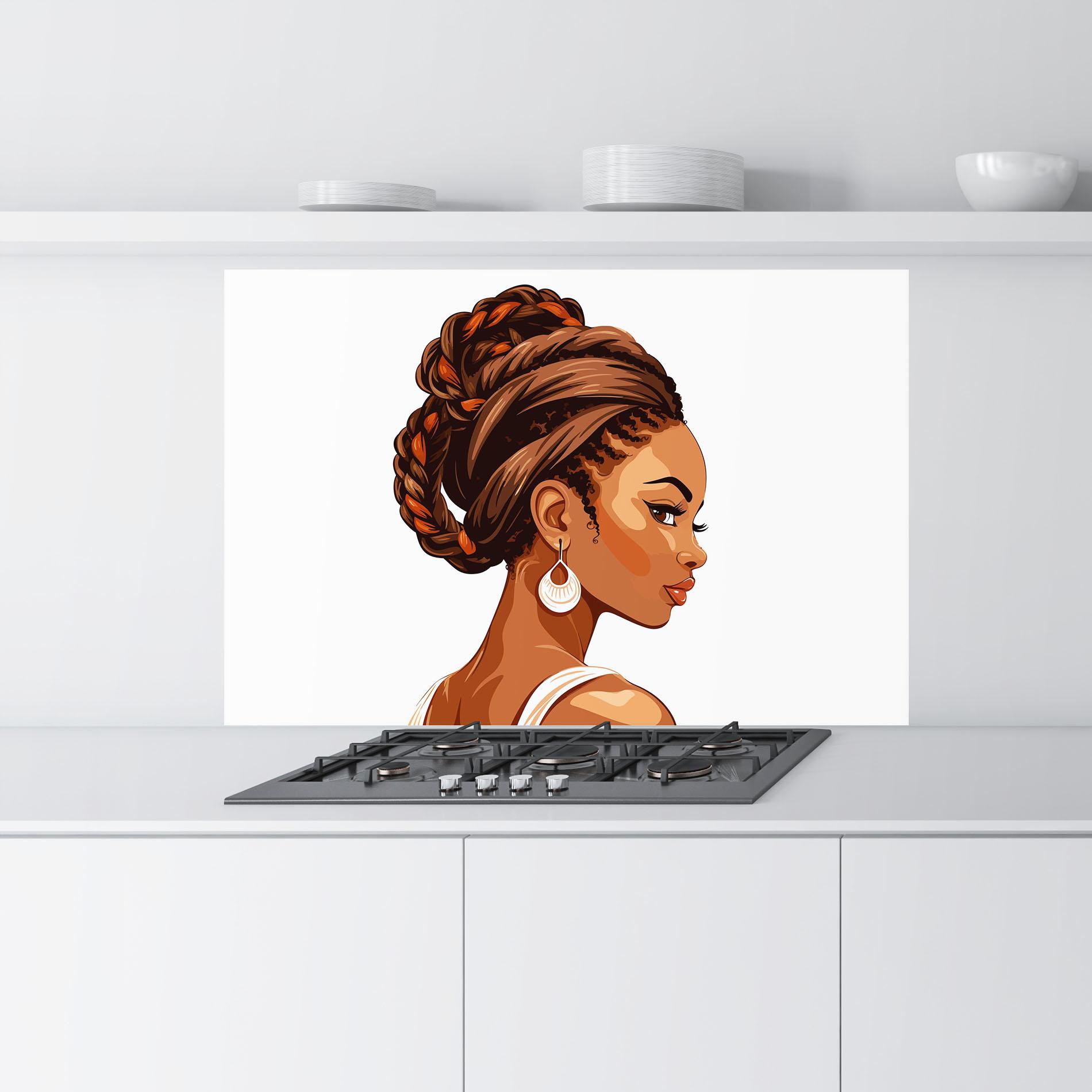 Küchenrückwand Glas Pretty African Lady mockup 9