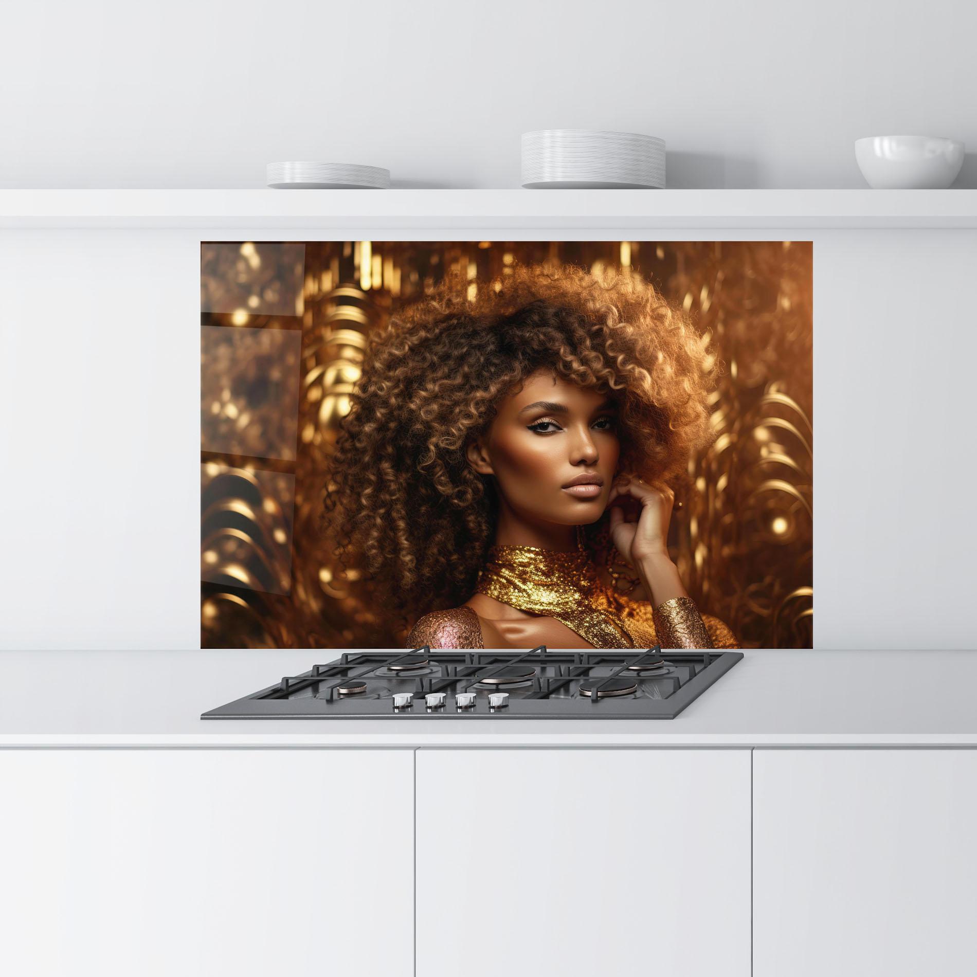 Küchenrückwand Glas Radiant Bronze Goddess mockup 9