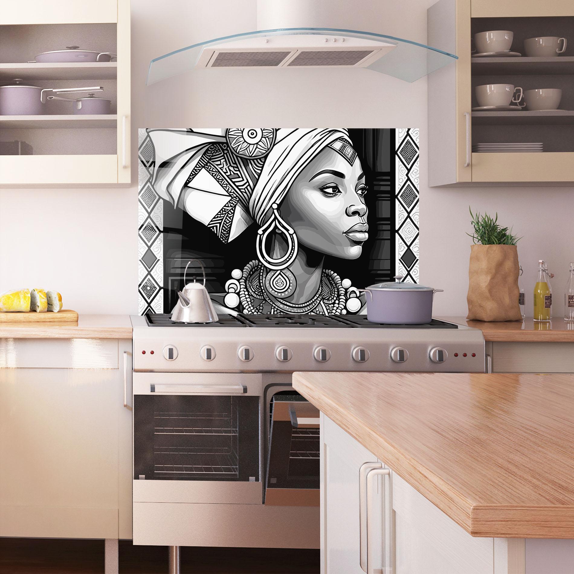 Küchenrückwand Glas African Lady mockup 1