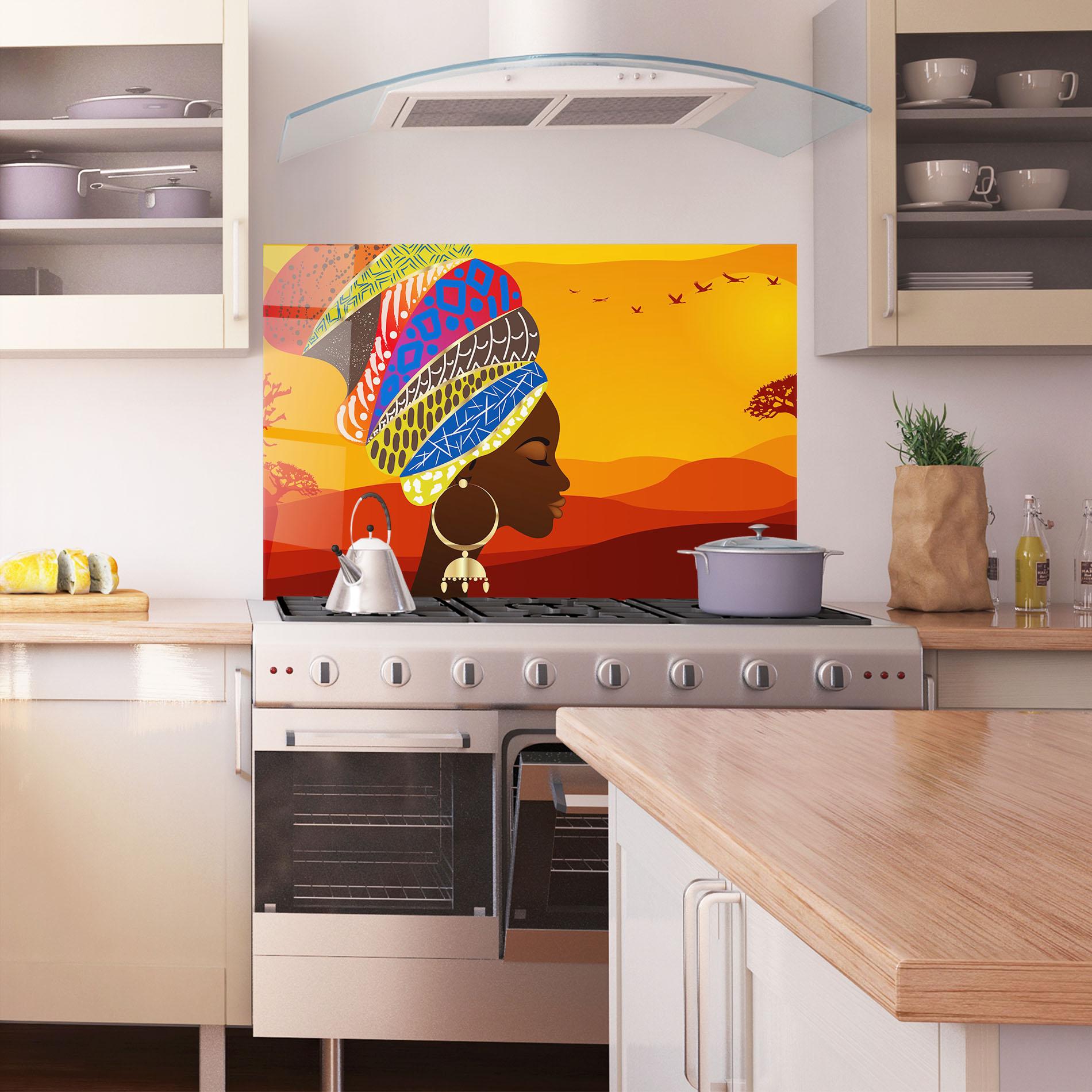 Küchenrückwand Glas African View Woman mockup 1