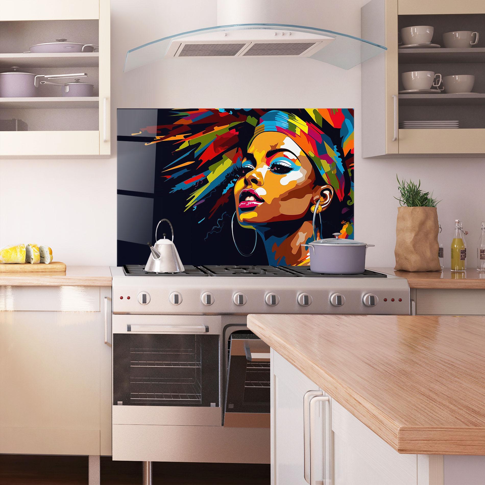 Küchenrückwand Glas African Woman Portrait mockup 1