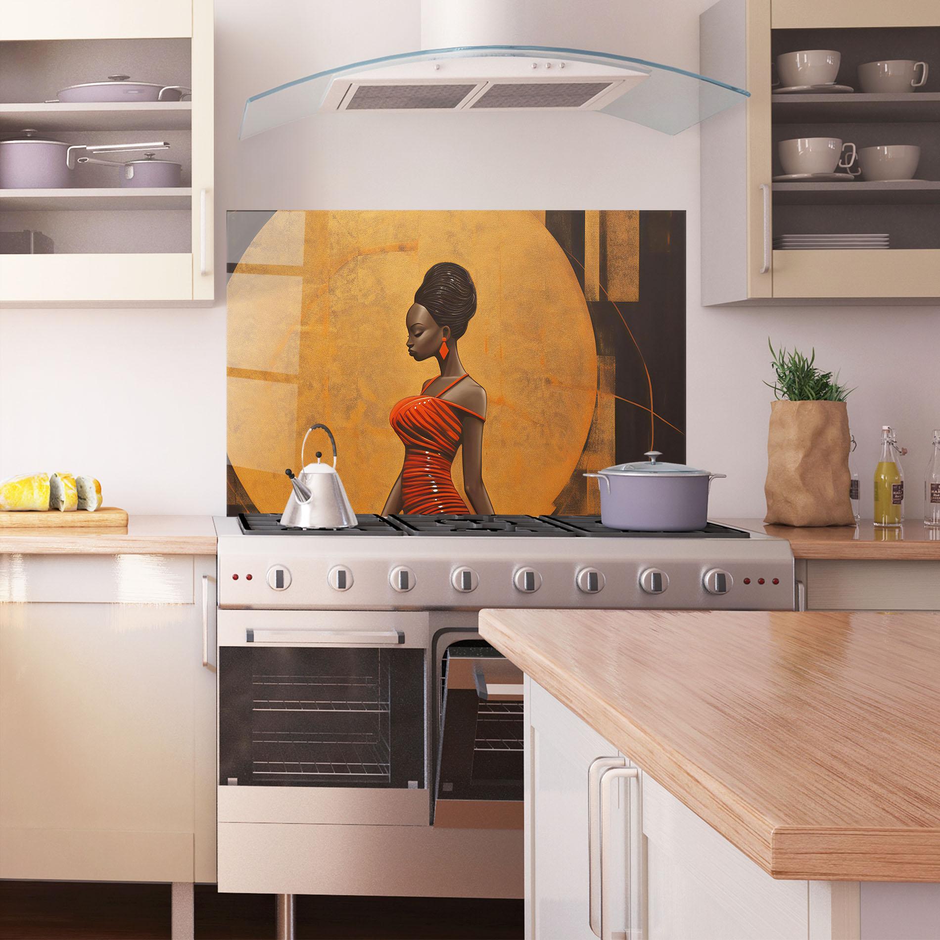 Küchenrückwand Glas Beautiful African Red Dress mockup 1
