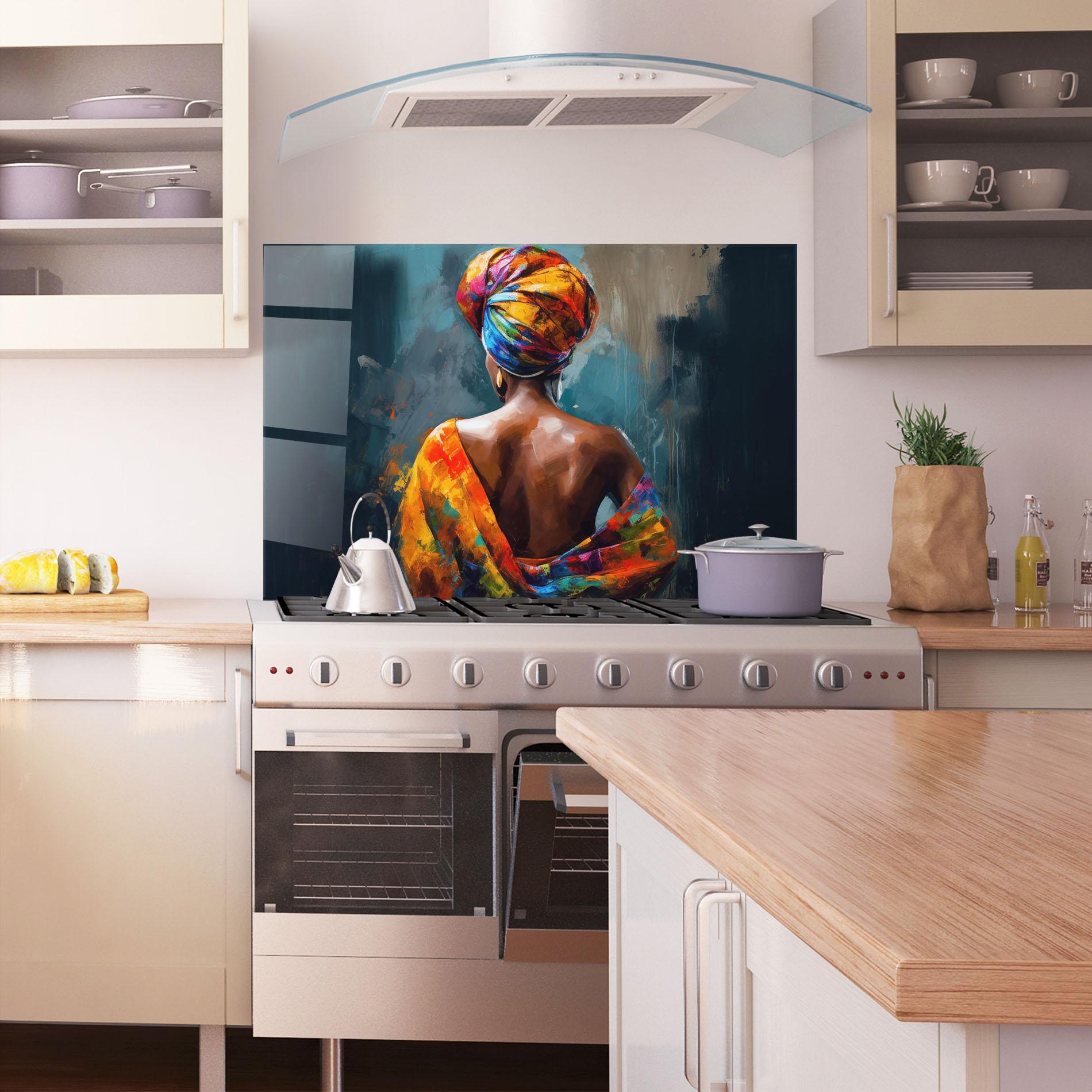 Küchenrückwand Glas Colorful Turban Woman mockup 1