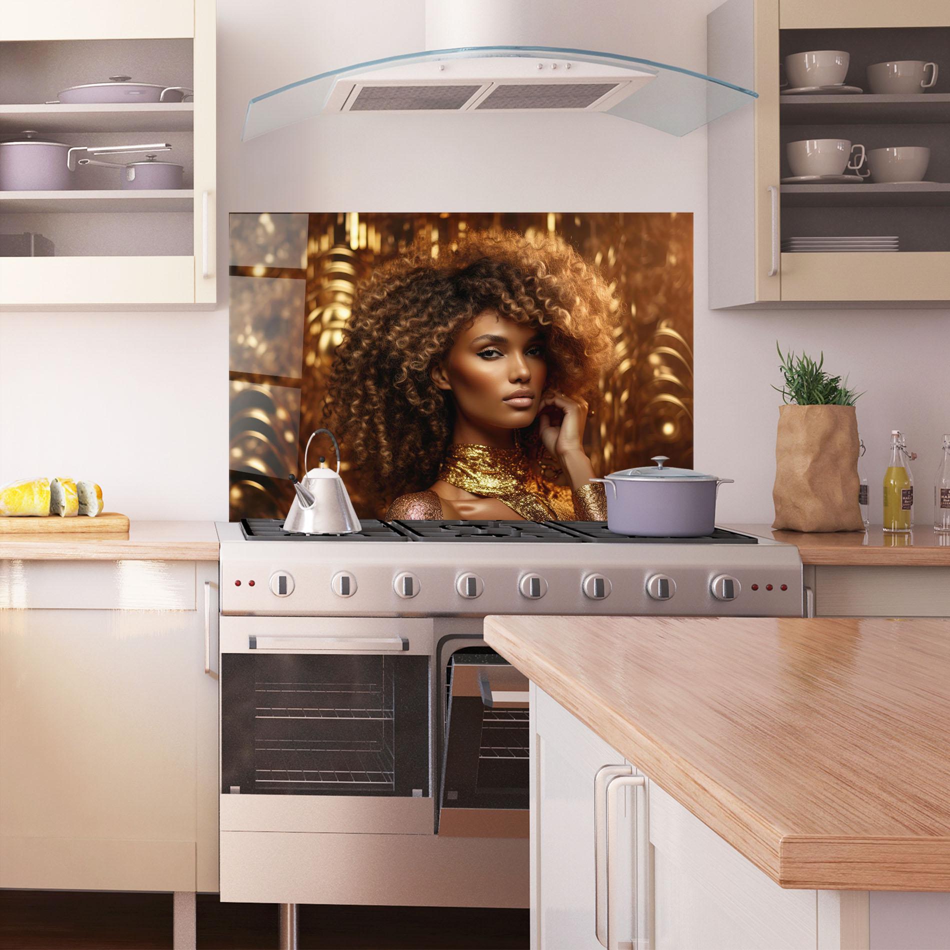Küchenrückwand Glas Radiant Bronze Goddess mockup 1