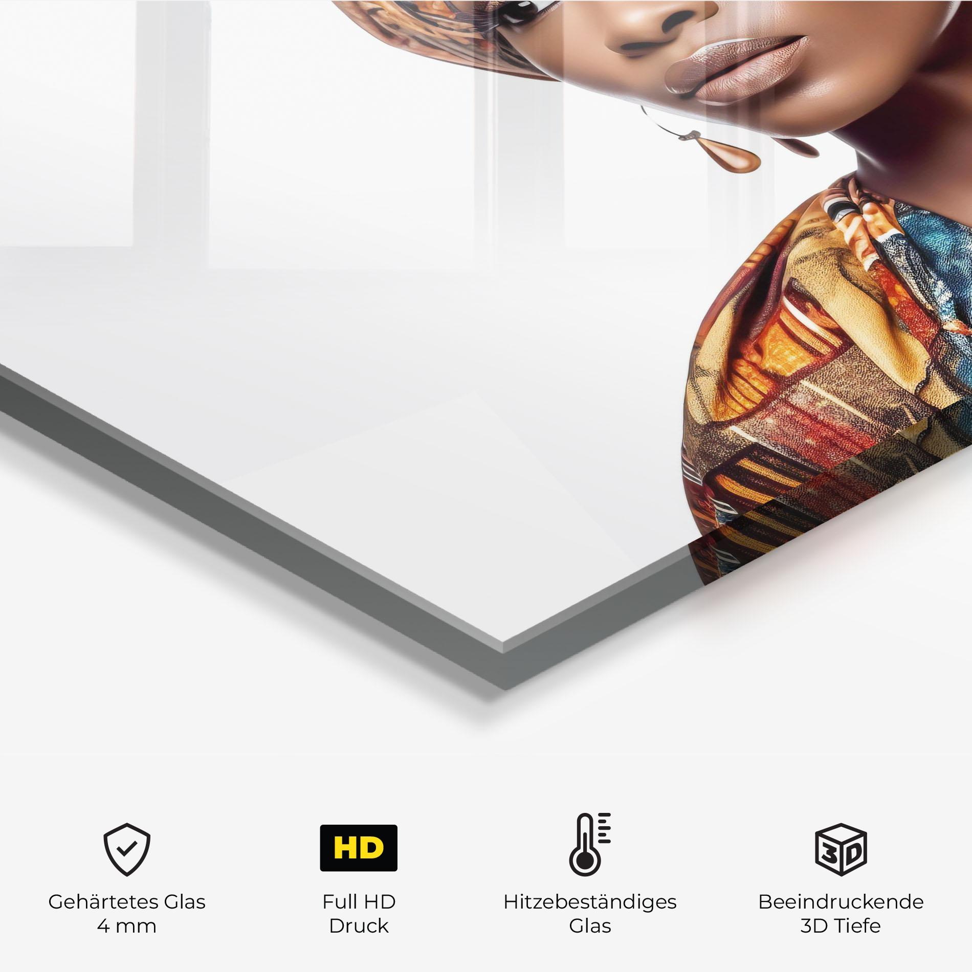 Küchenrückwand Glas African Woman Turban mockup 2