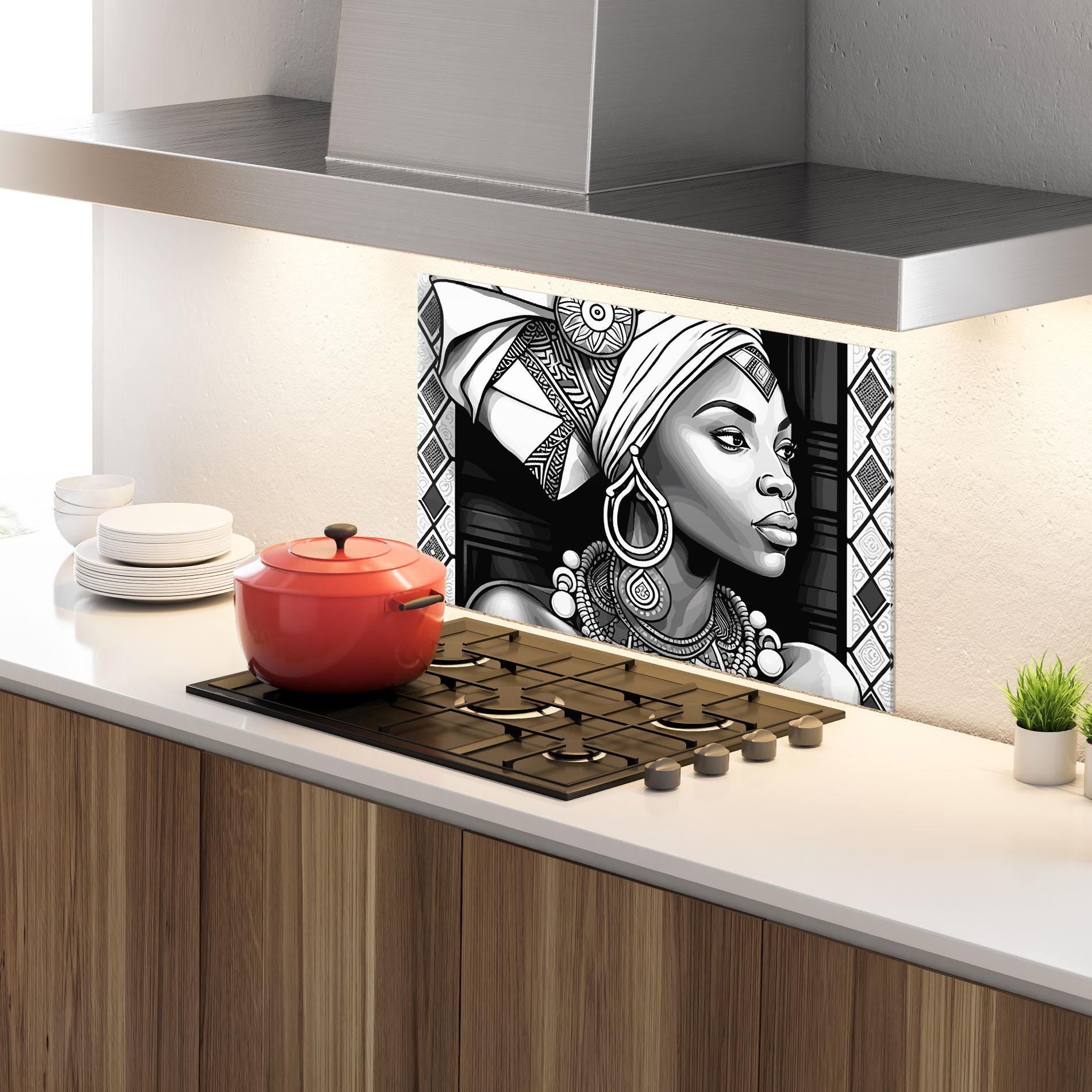 Küchenrückwand Glas African Lady mockup 4