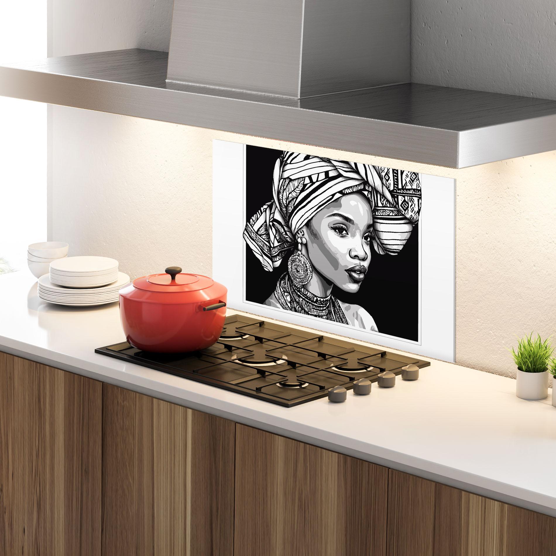 Küchenrückwand Glas Beautiful African Lady mockup 4