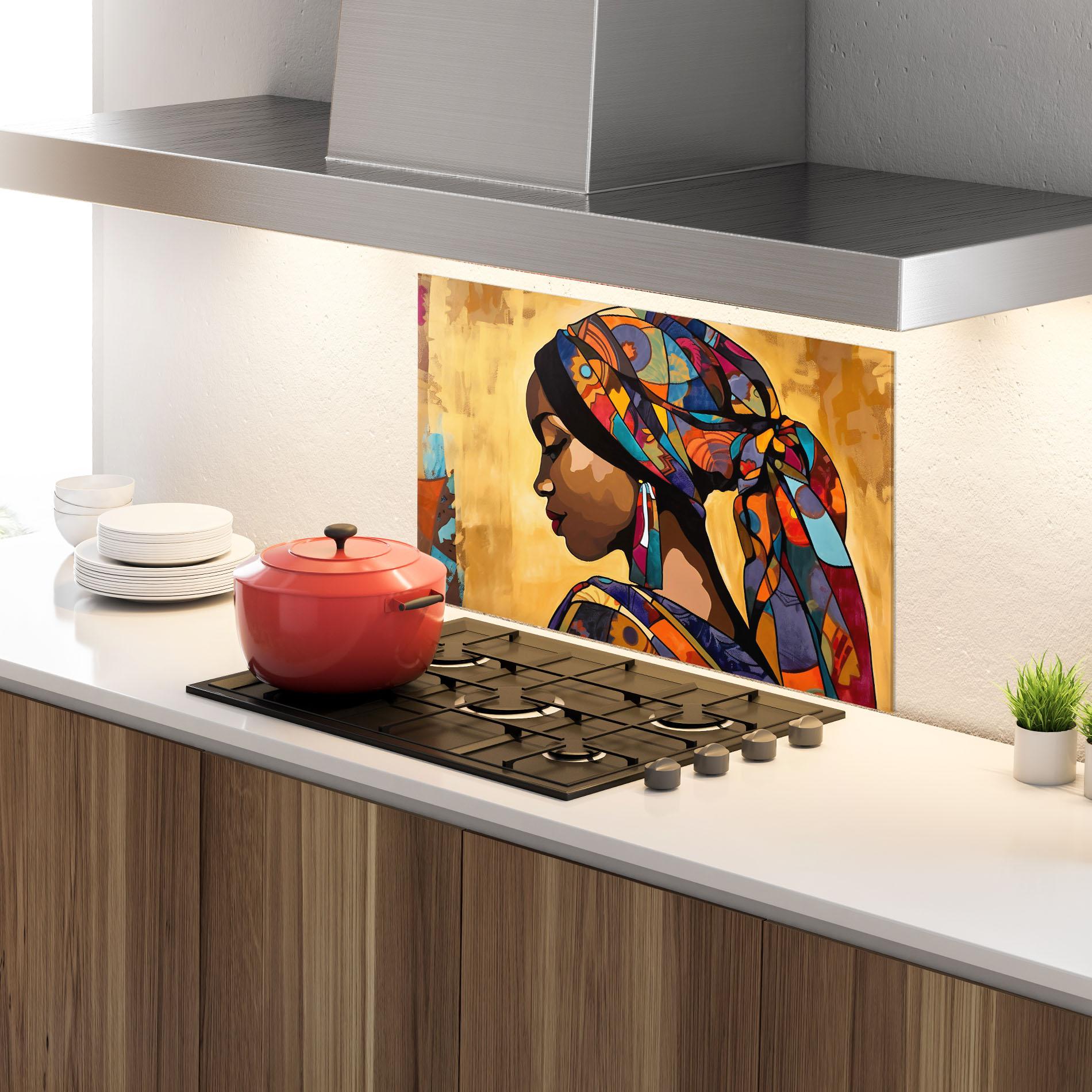 Küchenrückwand Glas Headscarf Pretty Woman mockup 4