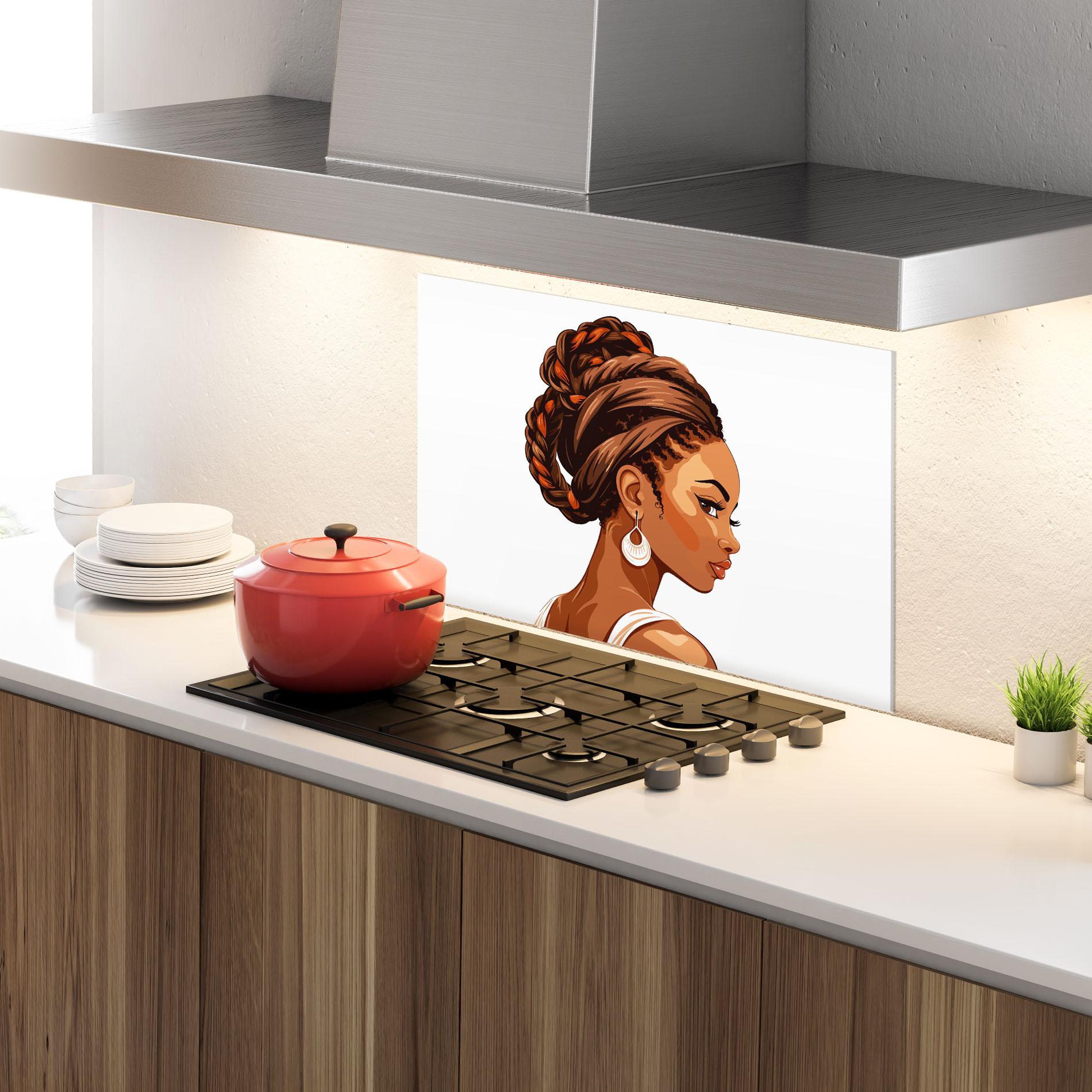 Küchenrückwand Glas Pretty African Lady mockup 4