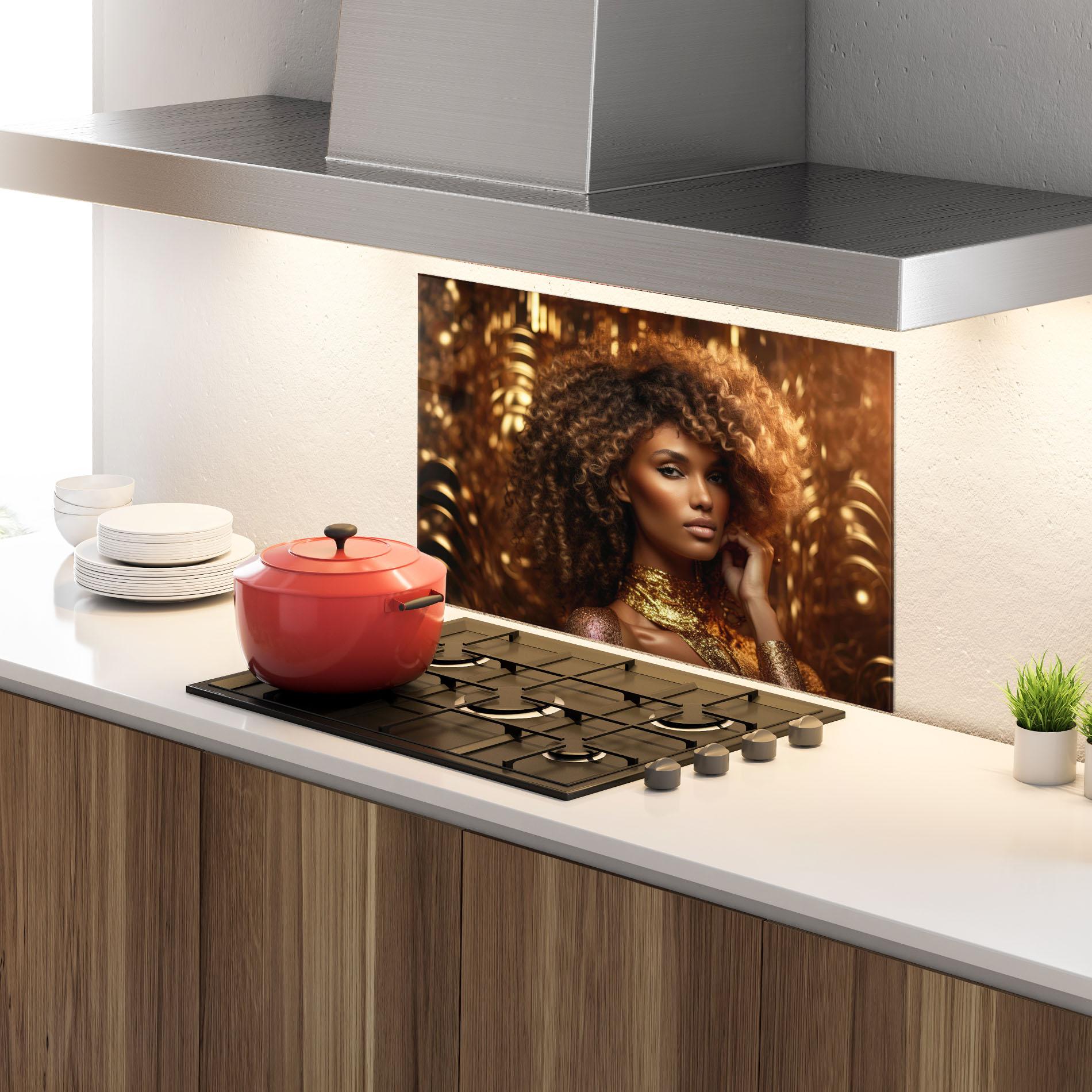 Küchenrückwand Glas Radiant Bronze Goddess mockup 4