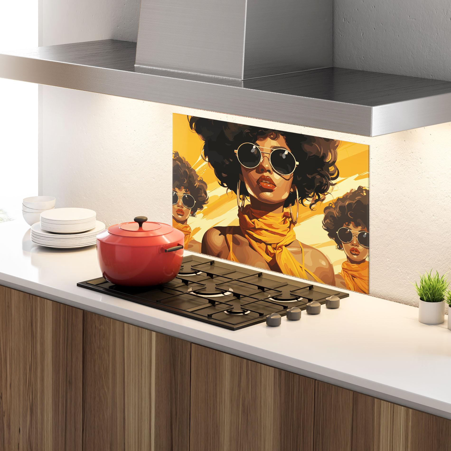 Küchenrückwand Glas Yellow African Scarf mockup 4
