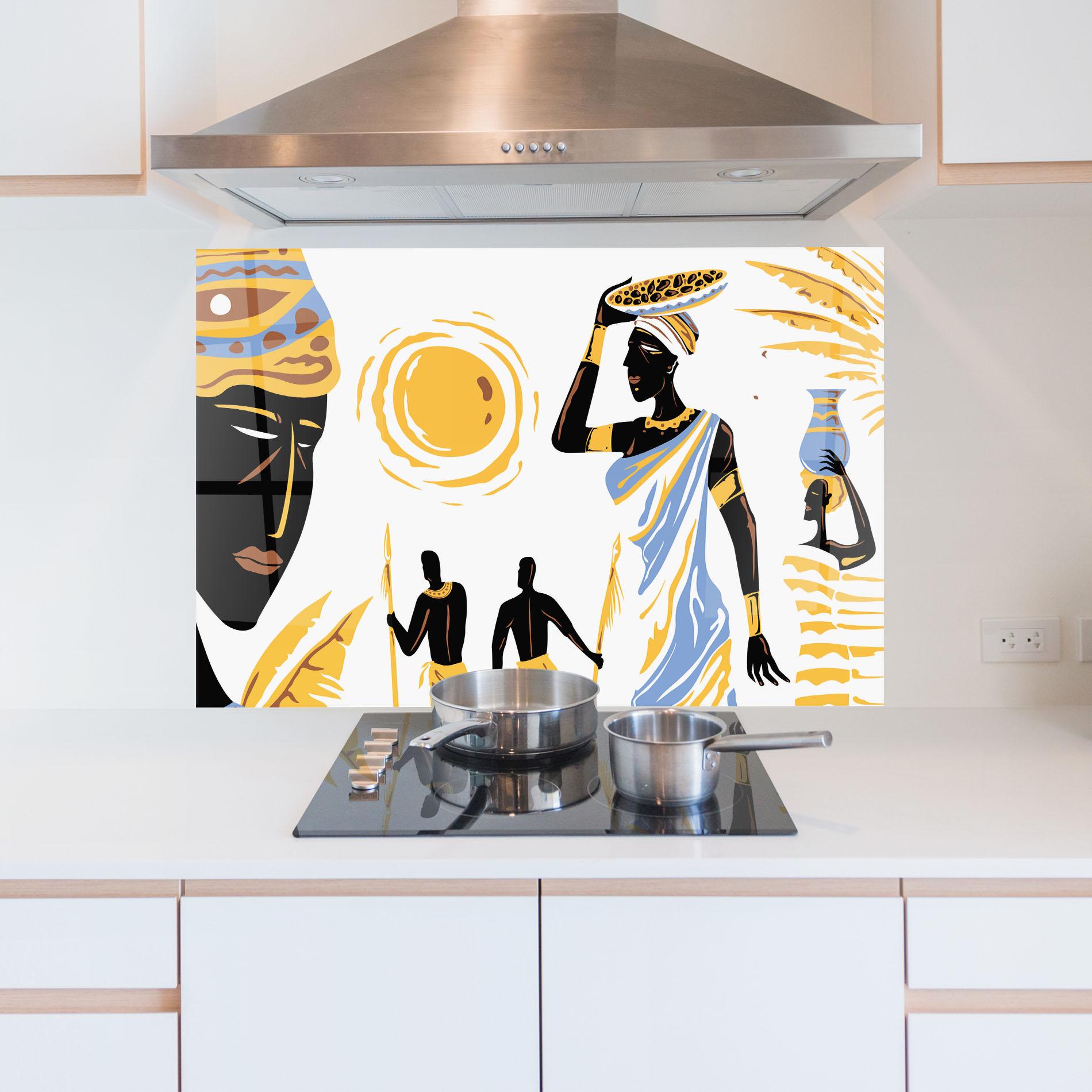 Küchenrückwand Glas African Drawing mockup 5