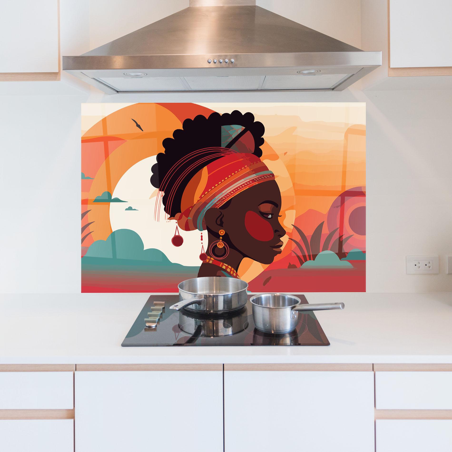 Küchenrückwand Glas African Lady Art mockup 5
