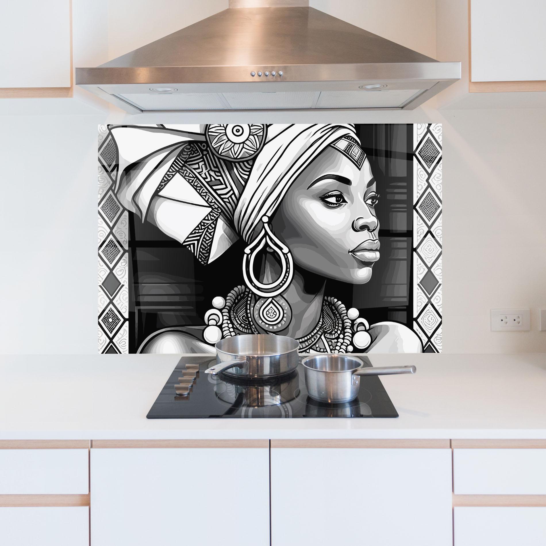 Küchenrückwand Glas African Lady mockup 5
