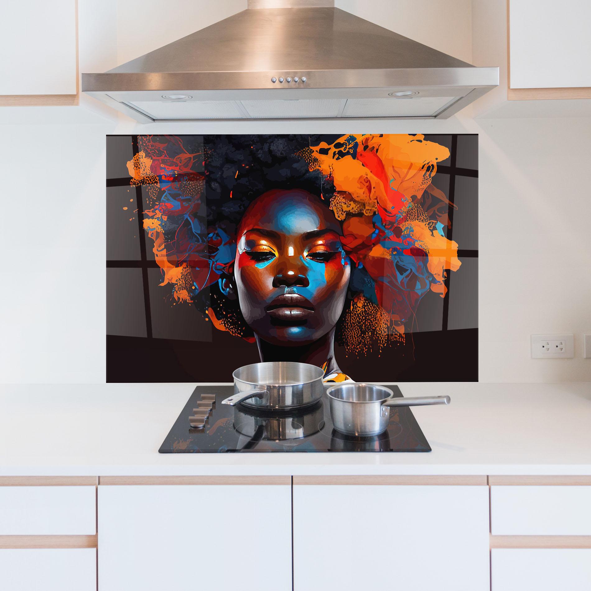 Küchenrückwand Glas Africat Yellow Hair mockup 5