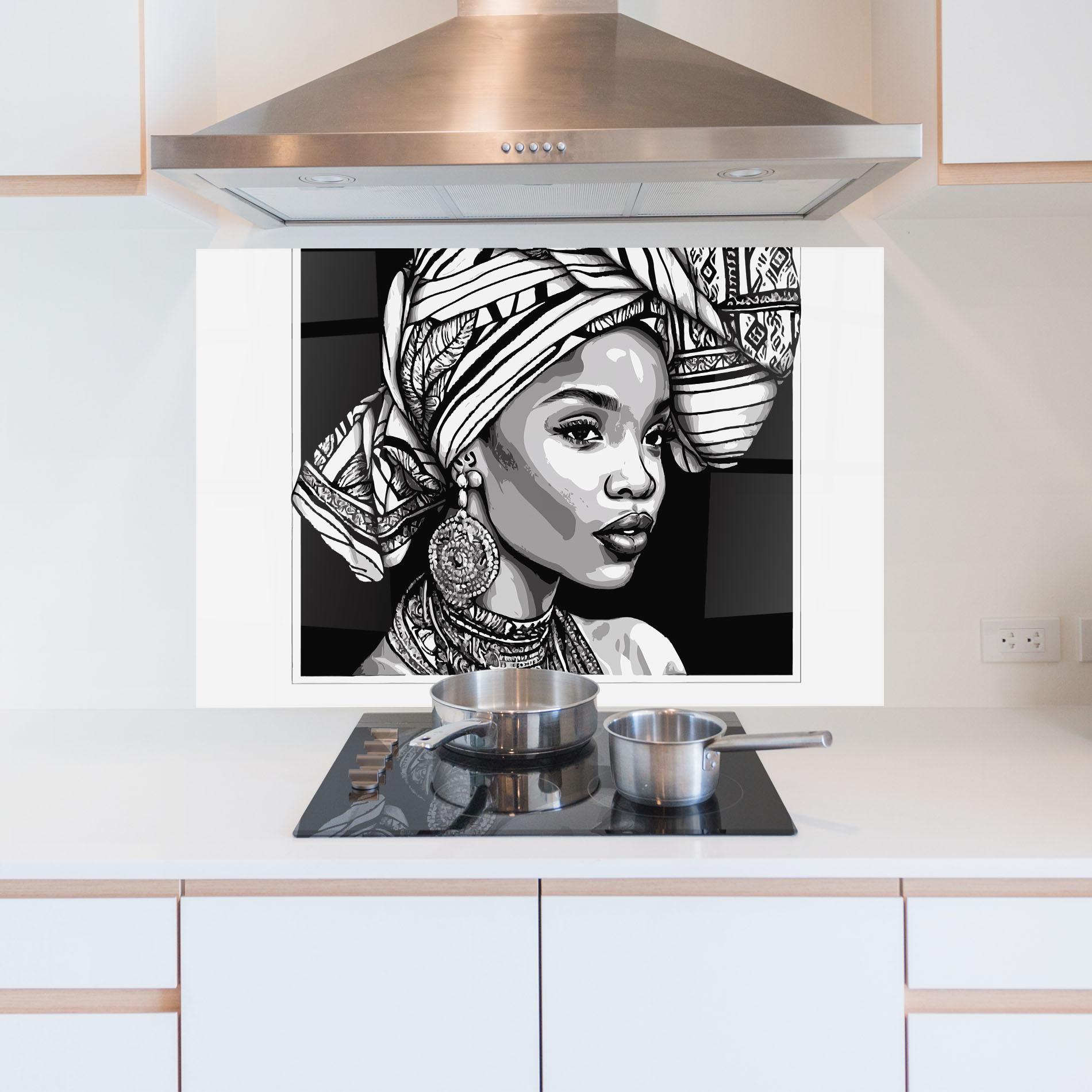 Küchenrückwand Glas Beautiful African Lady mockup 5