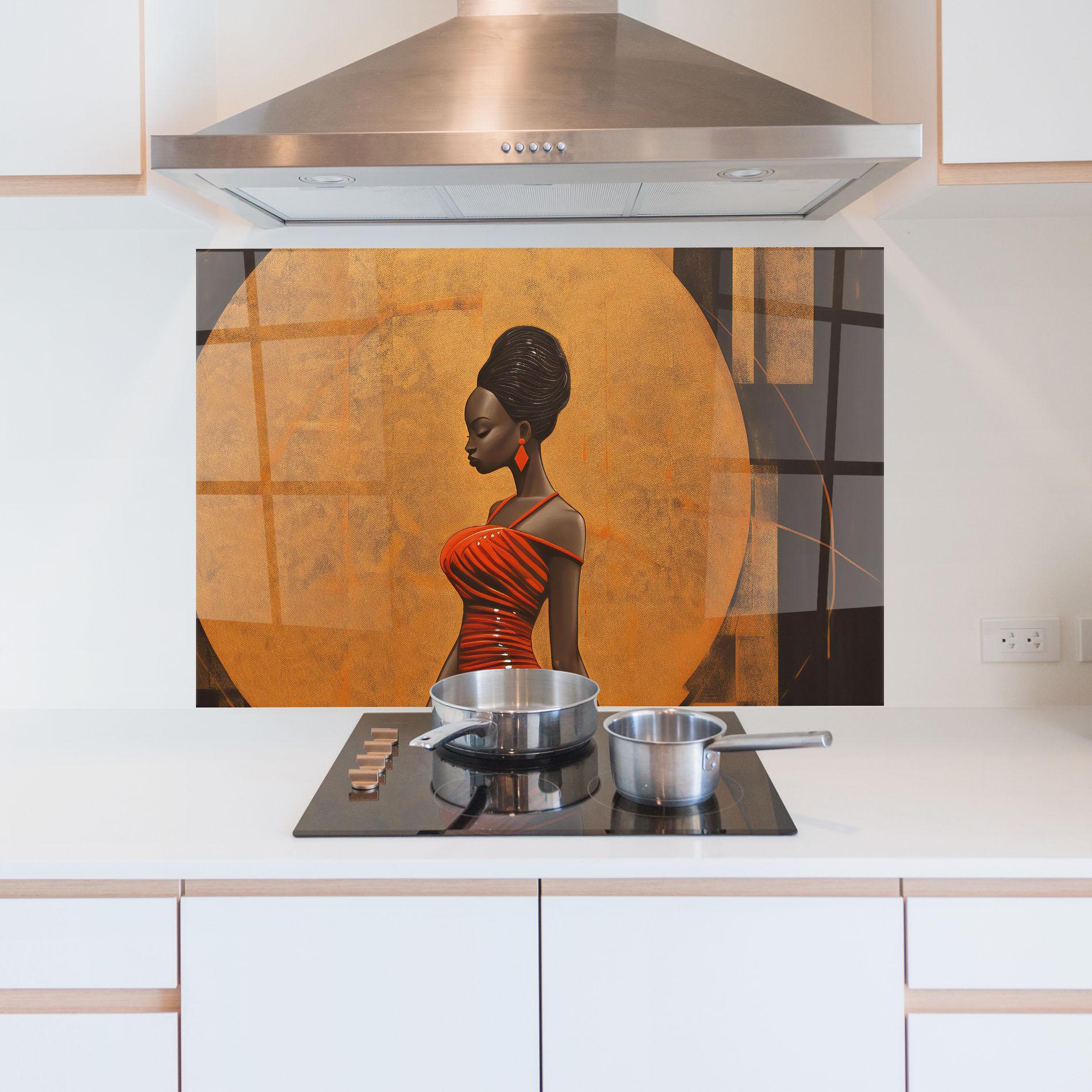 Küchenrückwand Glas Beautiful African Red Dress mockup 5