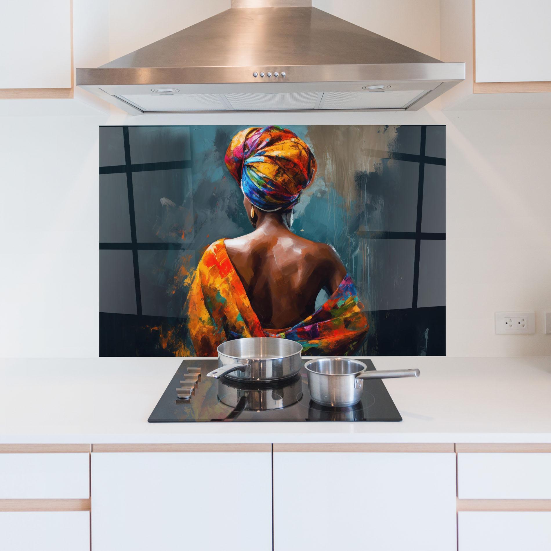 Küchenrückwand Glas Colorful Turban Woman mockup 5