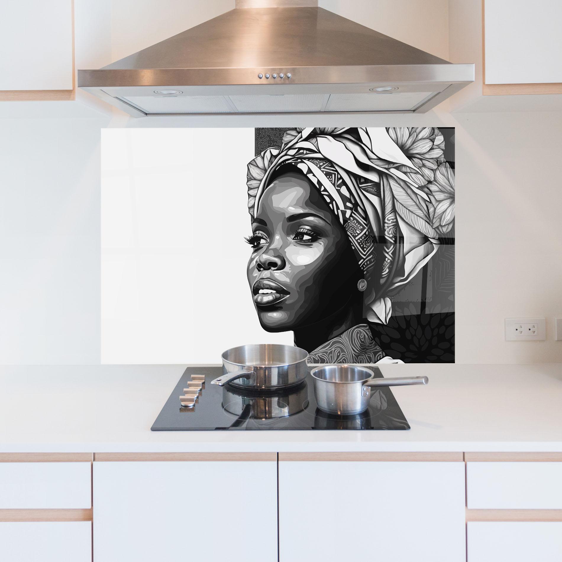 Küchenrückwand Glas Pretty African Woman mockup 5