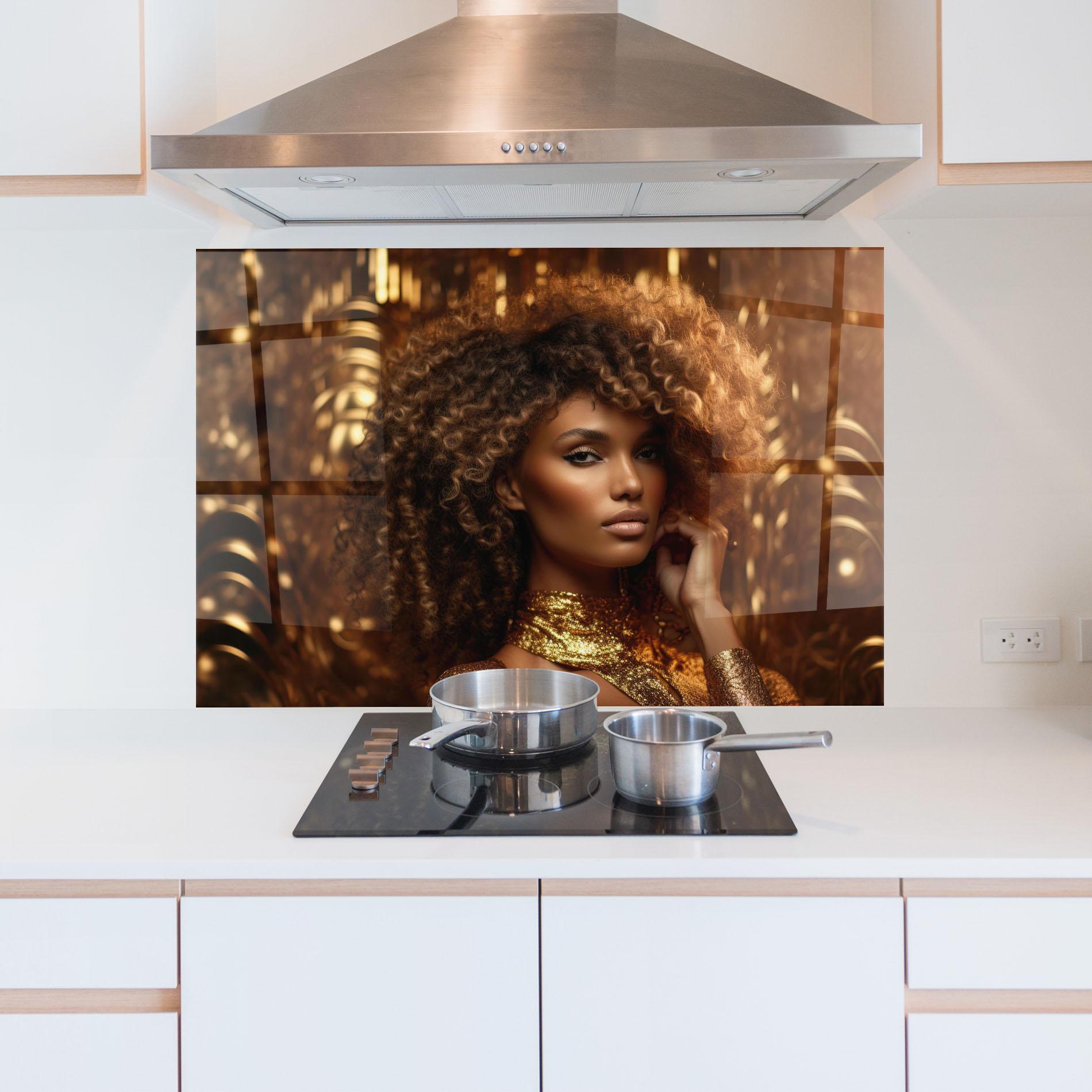 Küchenrückwand Glas Radiant Bronze Goddess mockup 5