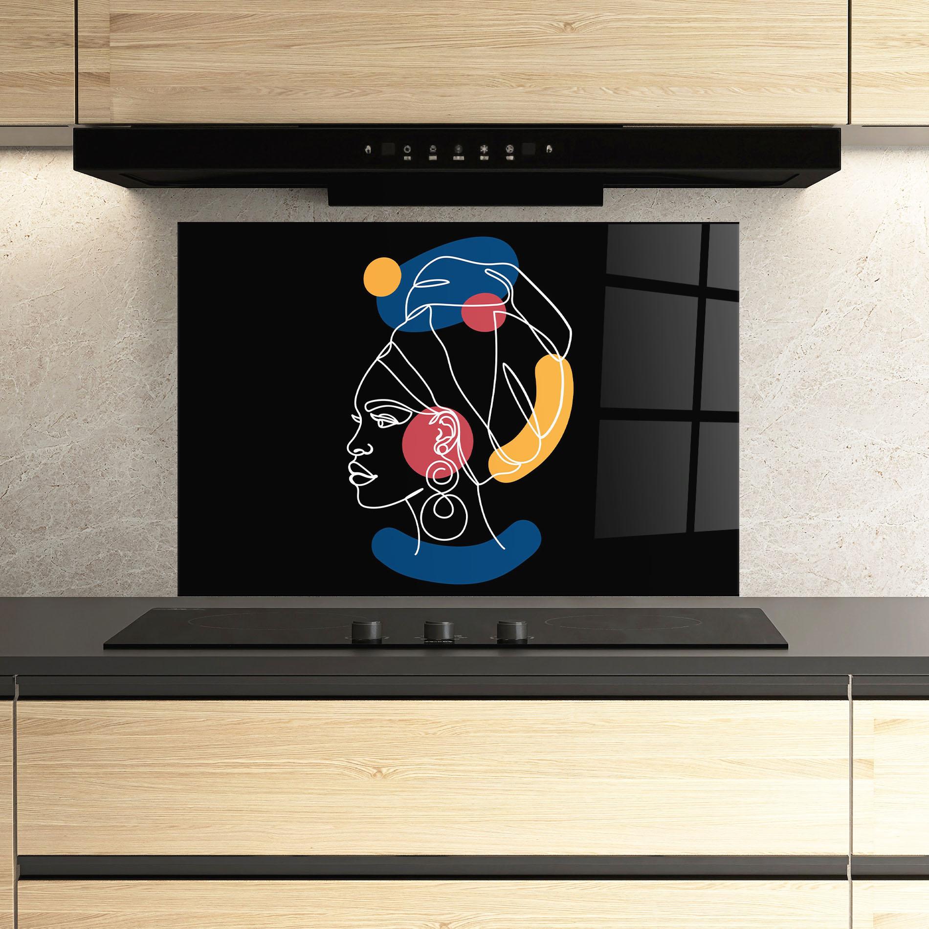 Küchenrückwand Glas African Blue Yellow mockup 3