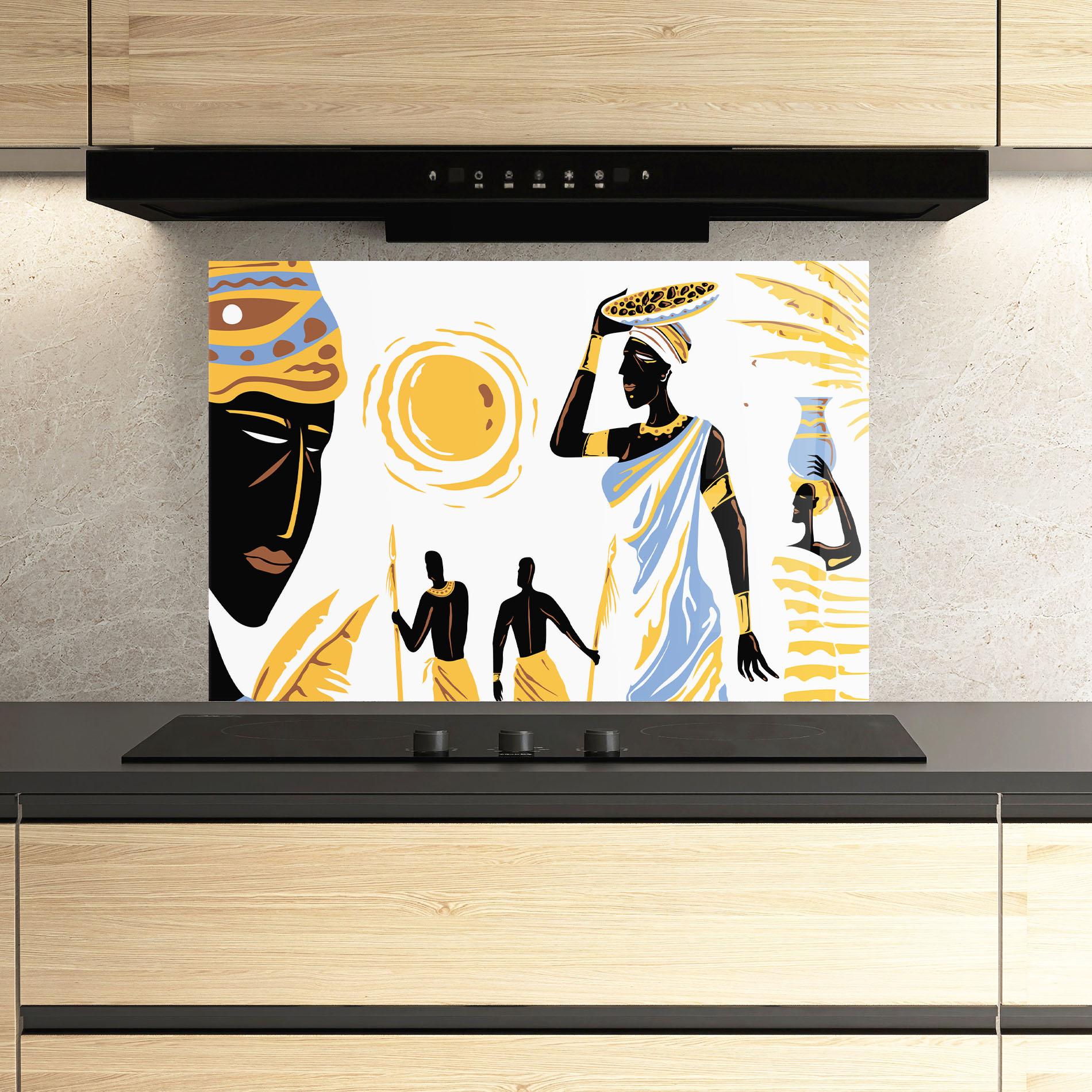 Küchenrückwand Glas African Drawing mockup 3