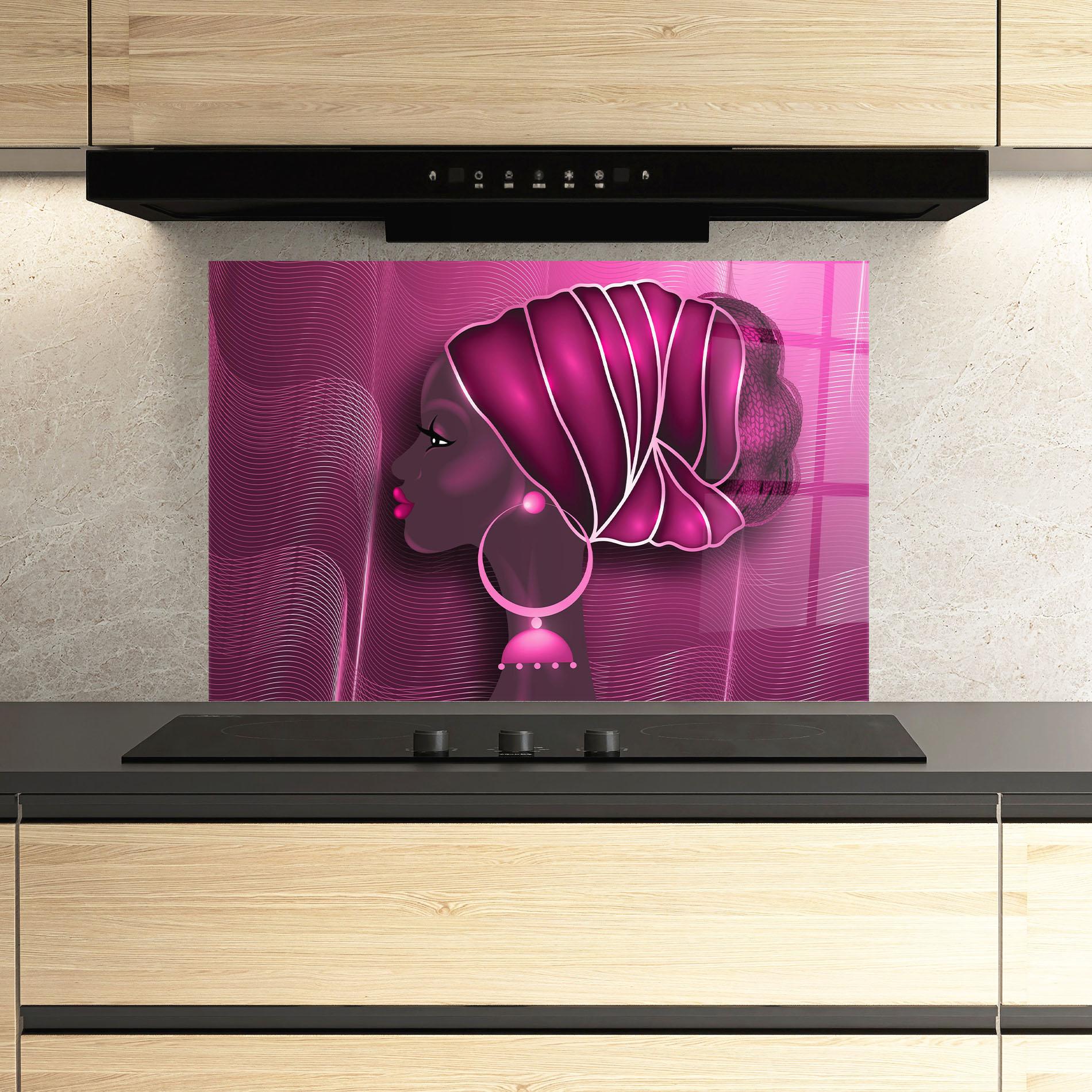Küchenrückwand Glas African Pink Woman mockup 3
