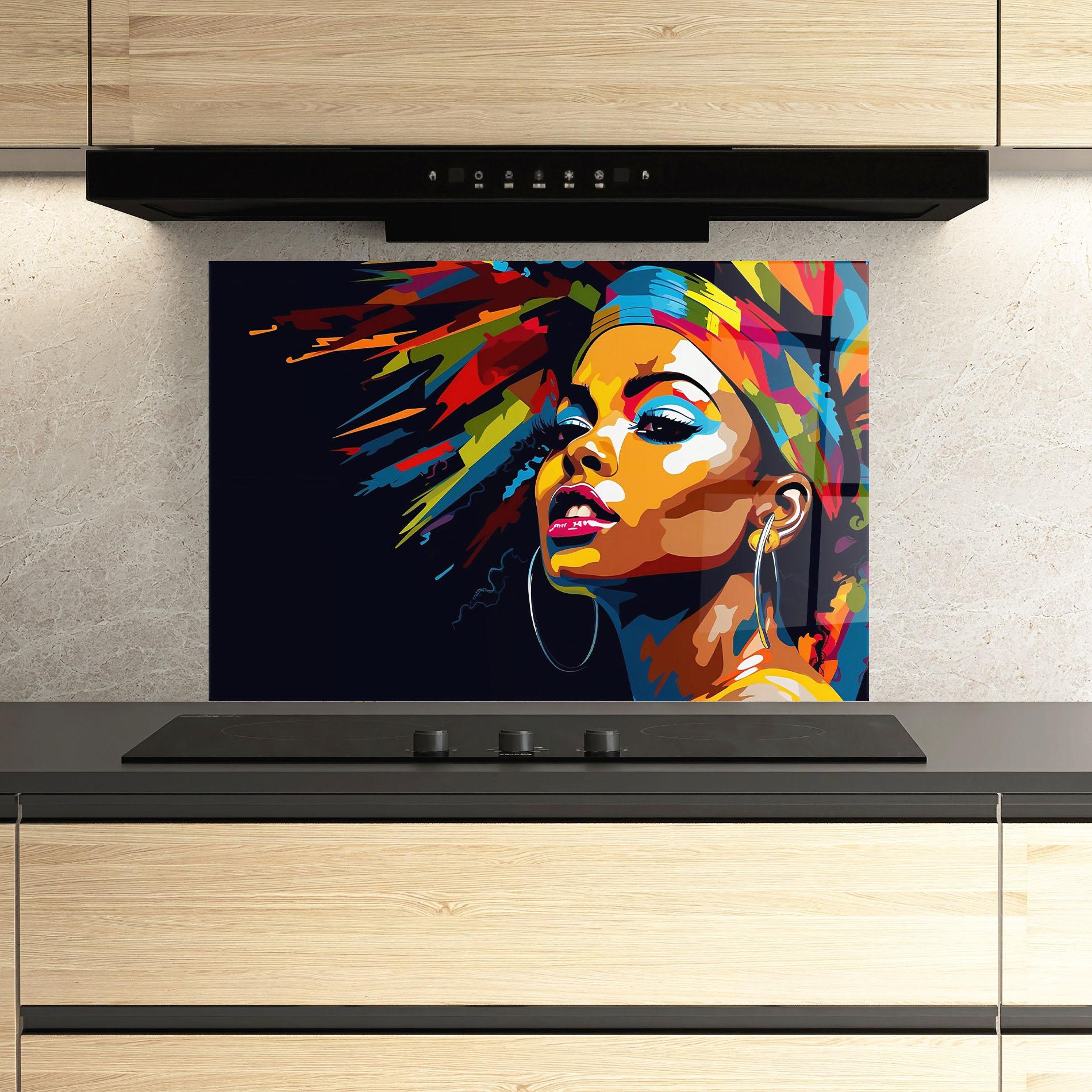 Küchenrückwand Glas African Woman Portrait mockup 3