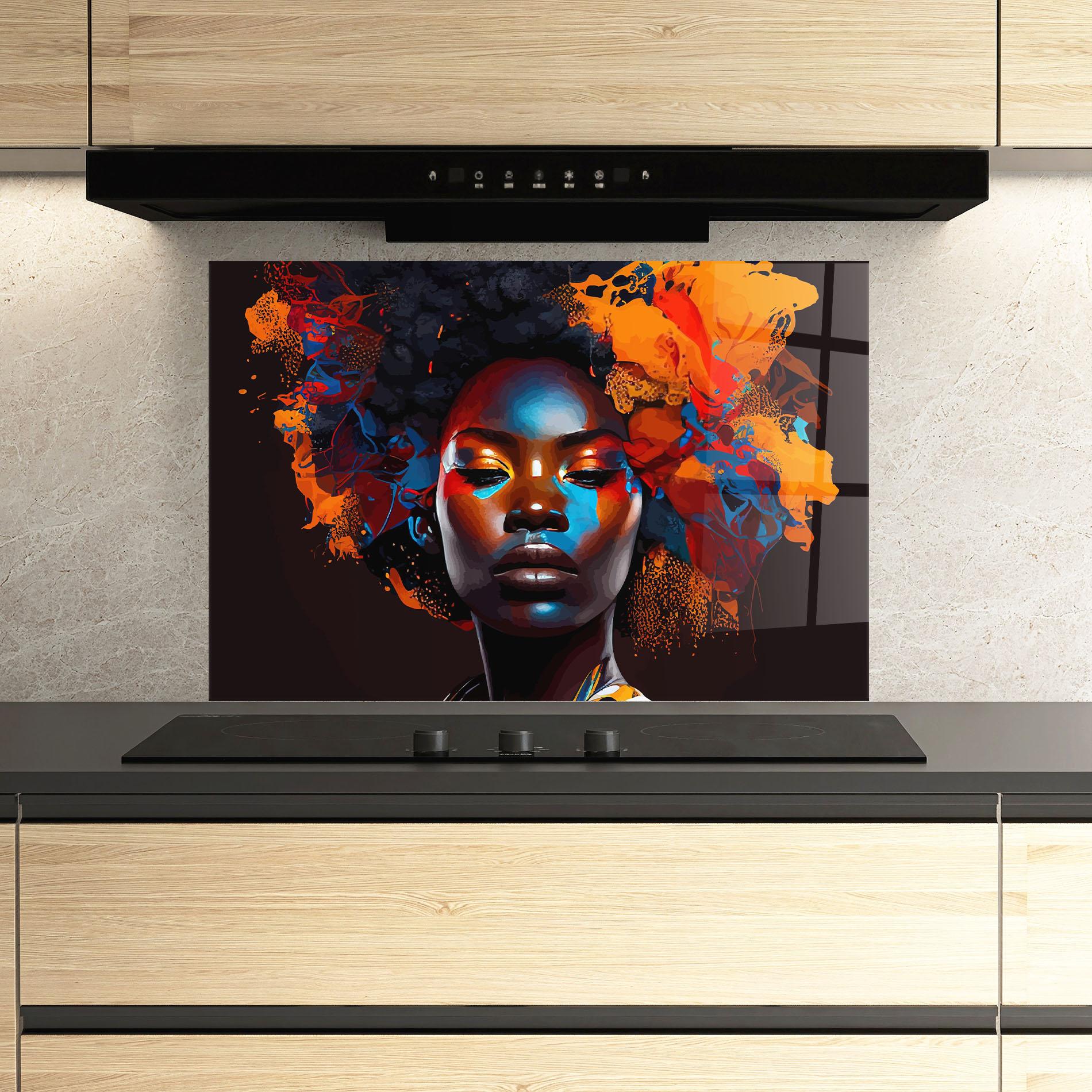 Küchenrückwand Glas Africat Yellow Hair mockup 3