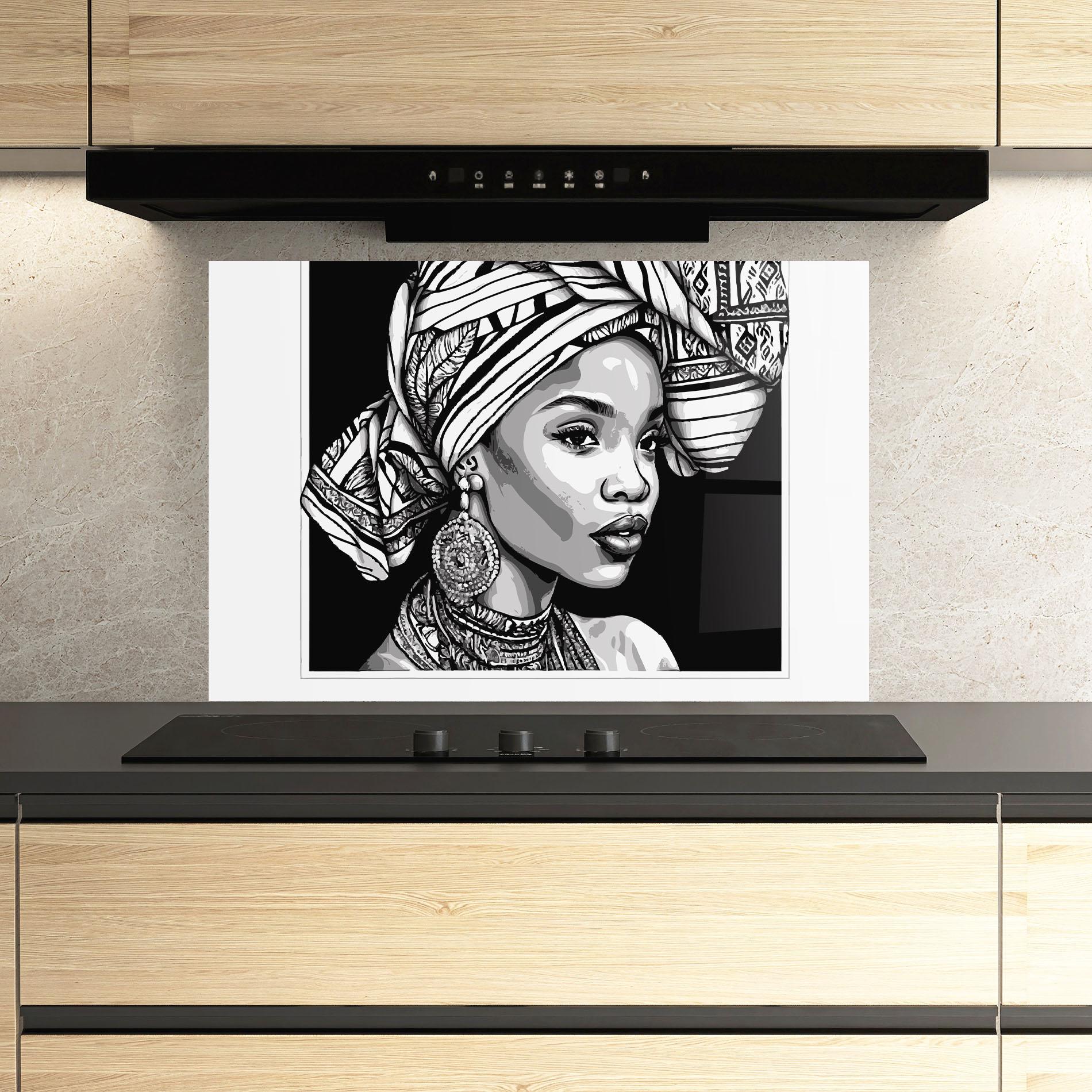 Küchenrückwand Glas Beautiful African Lady mockup 3