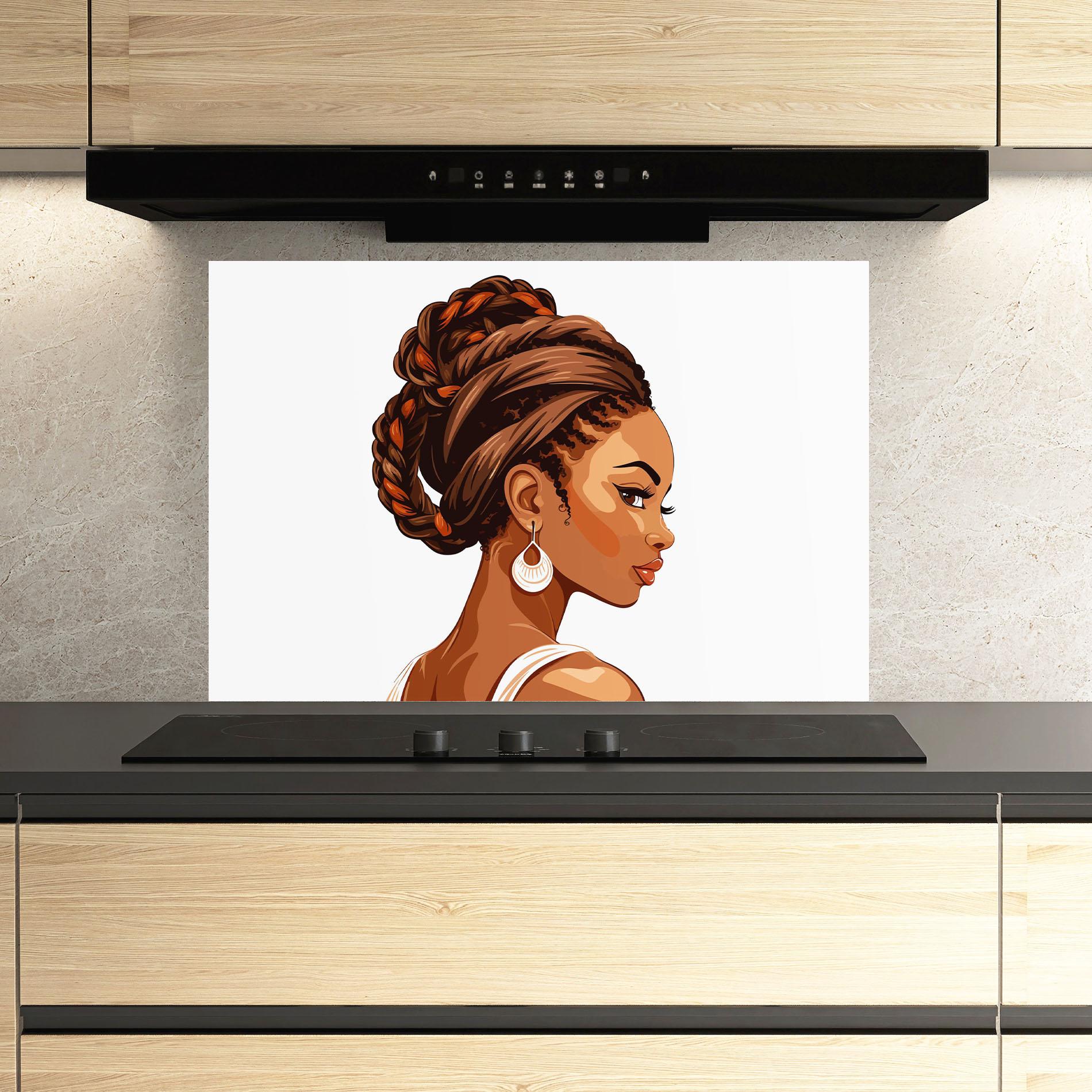 Küchenrückwand Glas Pretty African Lady mockup 3