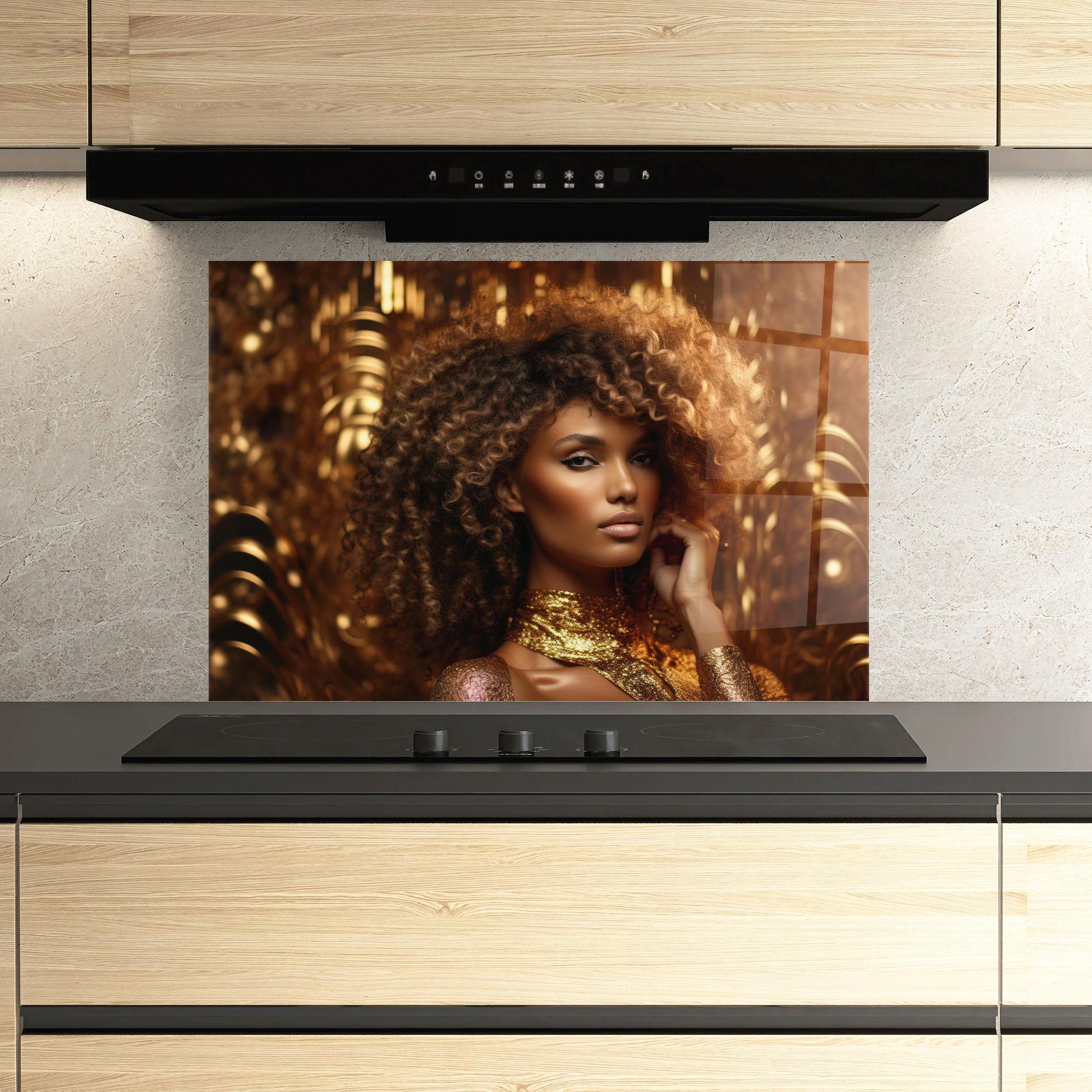 Küchenrückwand Glas Radiant Bronze Goddess mockup 3