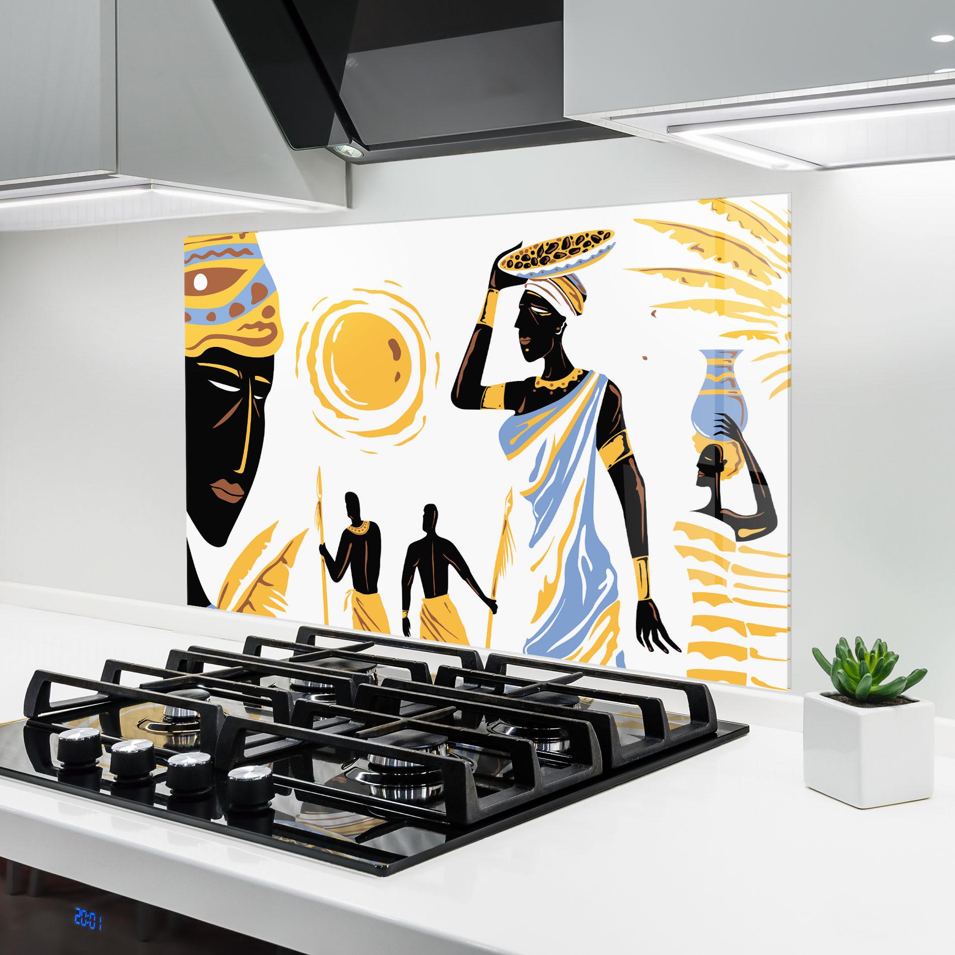 Küchenrückwand Glas African Drawing mockup 6