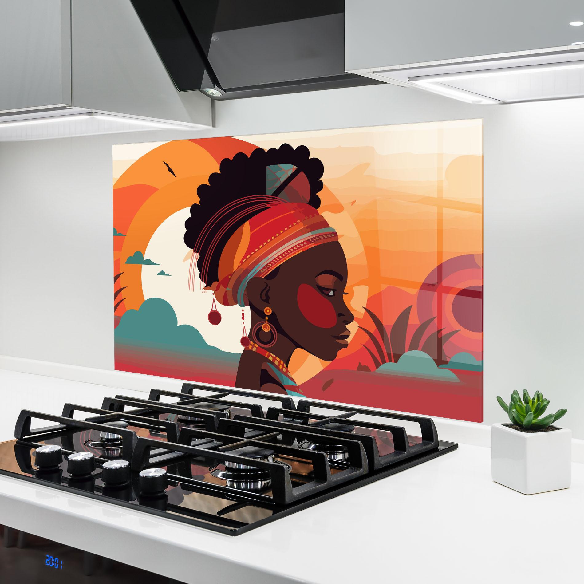 Küchenrückwand Glas African Lady Art mockup 6