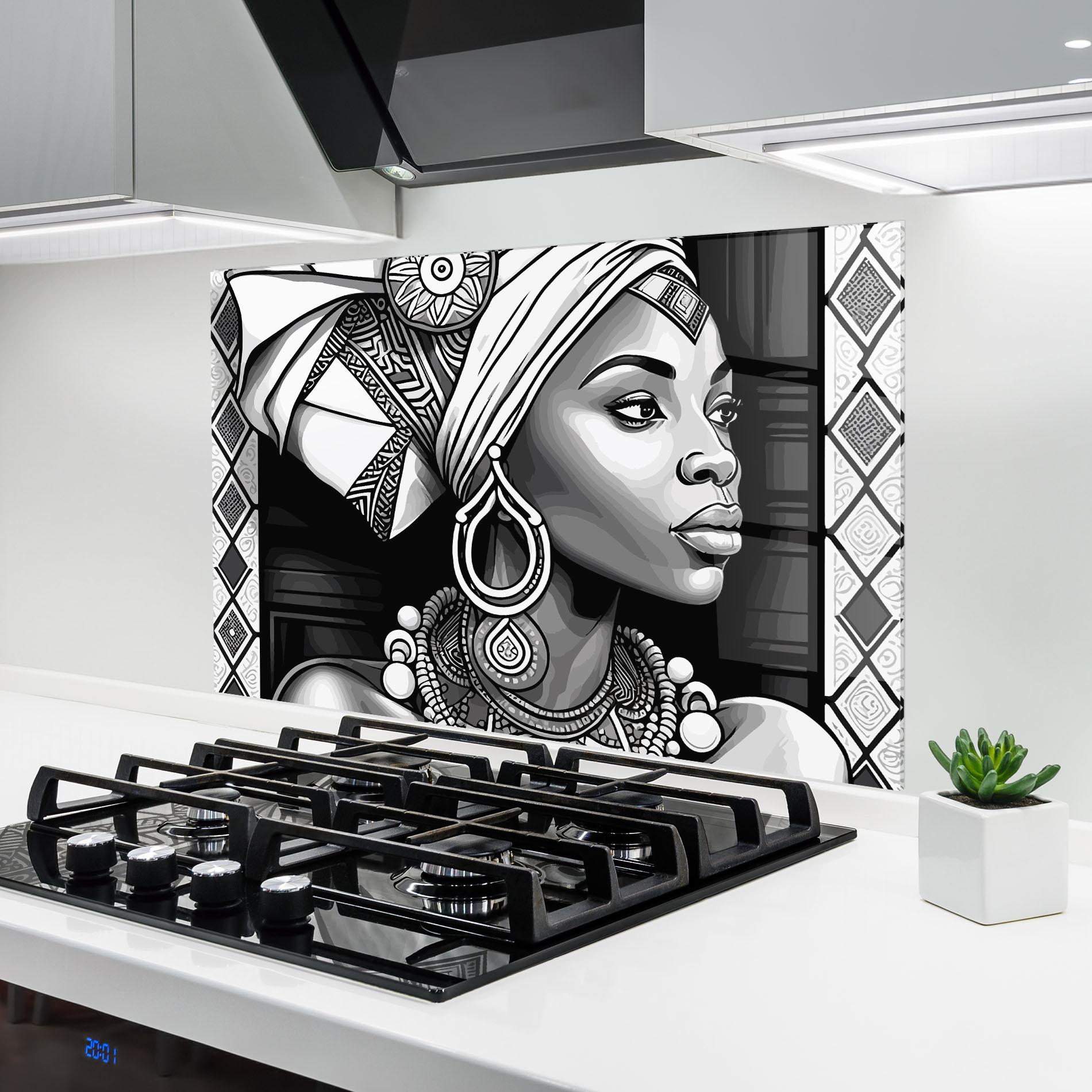 Küchenrückwand Glas African Lady mockup 6